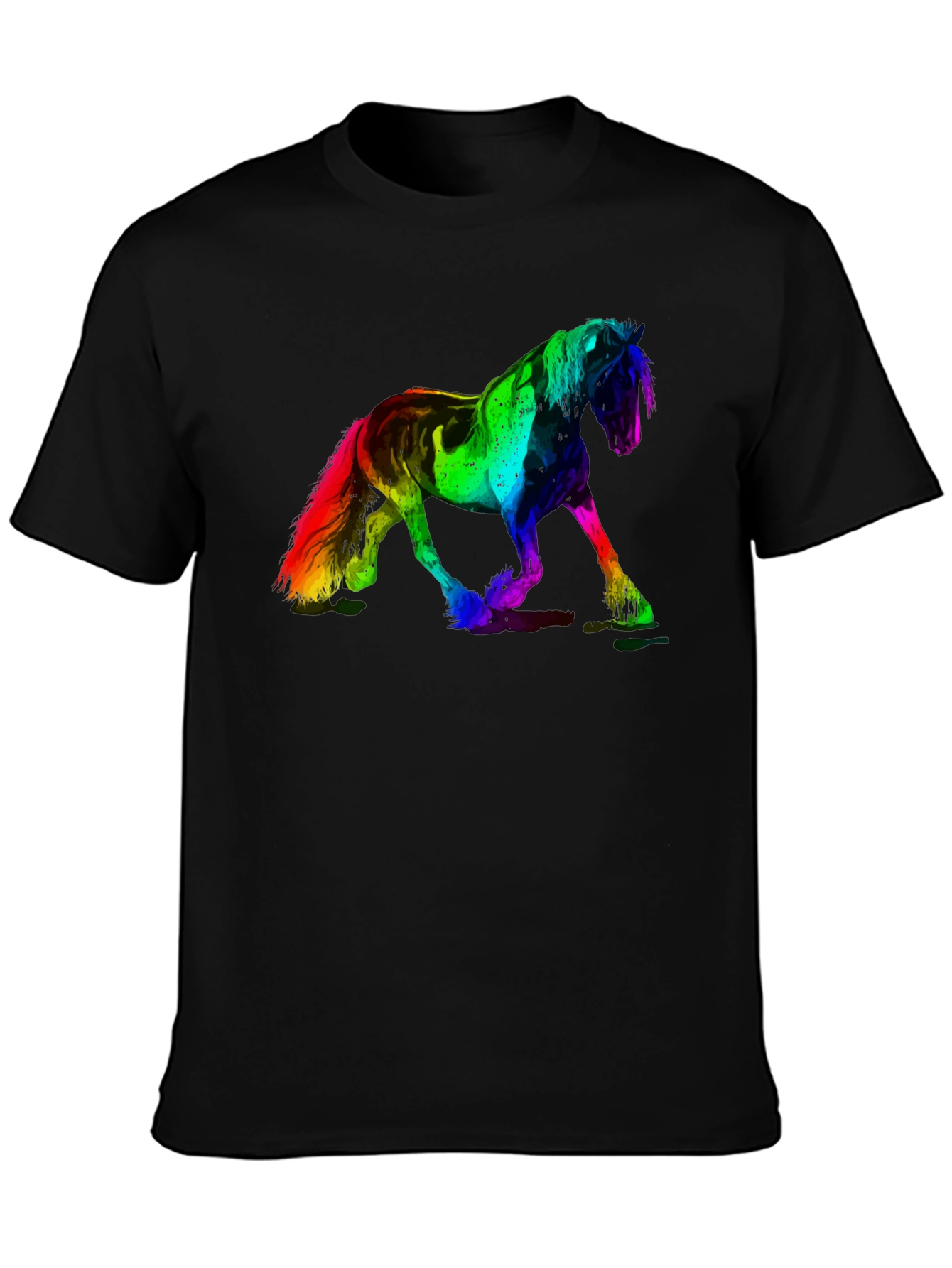 Black Rainbow Horse Graphic Print Black Tee view 3