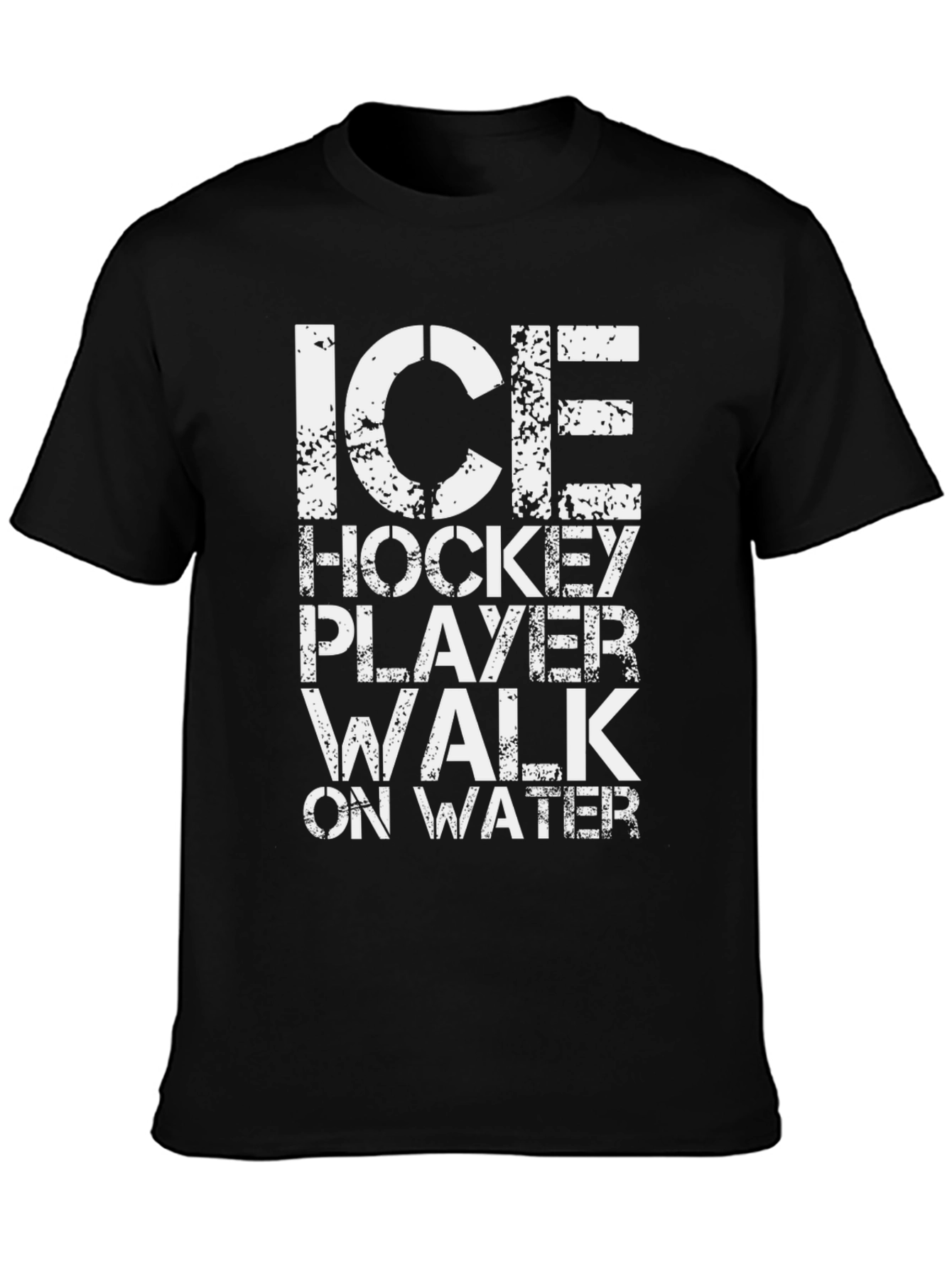 Black Ice Hockey Player Walk on Water Black T-Shirt view 3