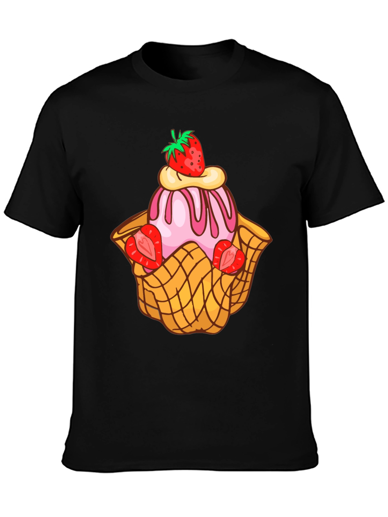 Black Strawberry Ice Cream Dessert T-Shirt view 3