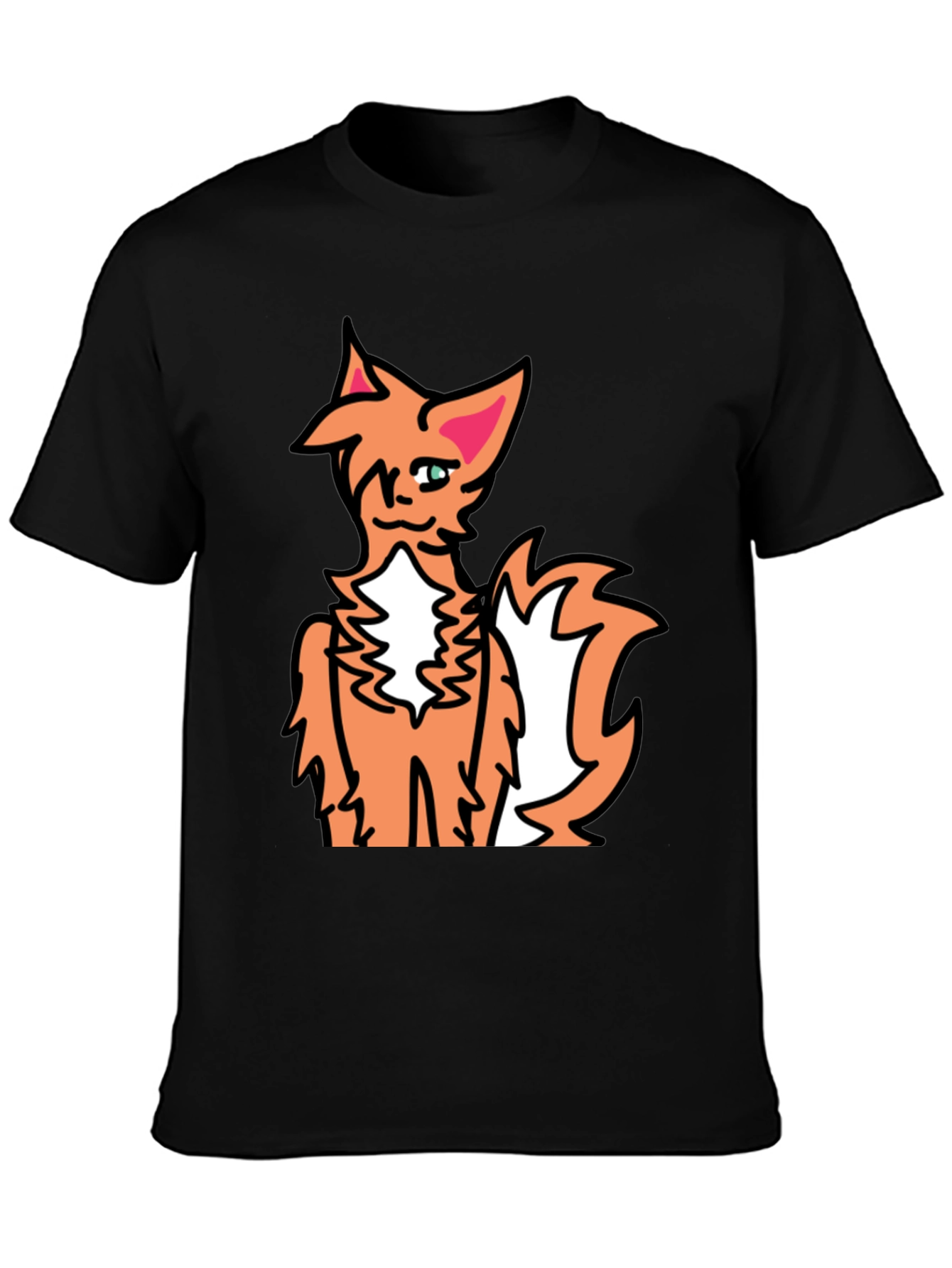 Black Cartoon Fox Graphic Black Tee view 3