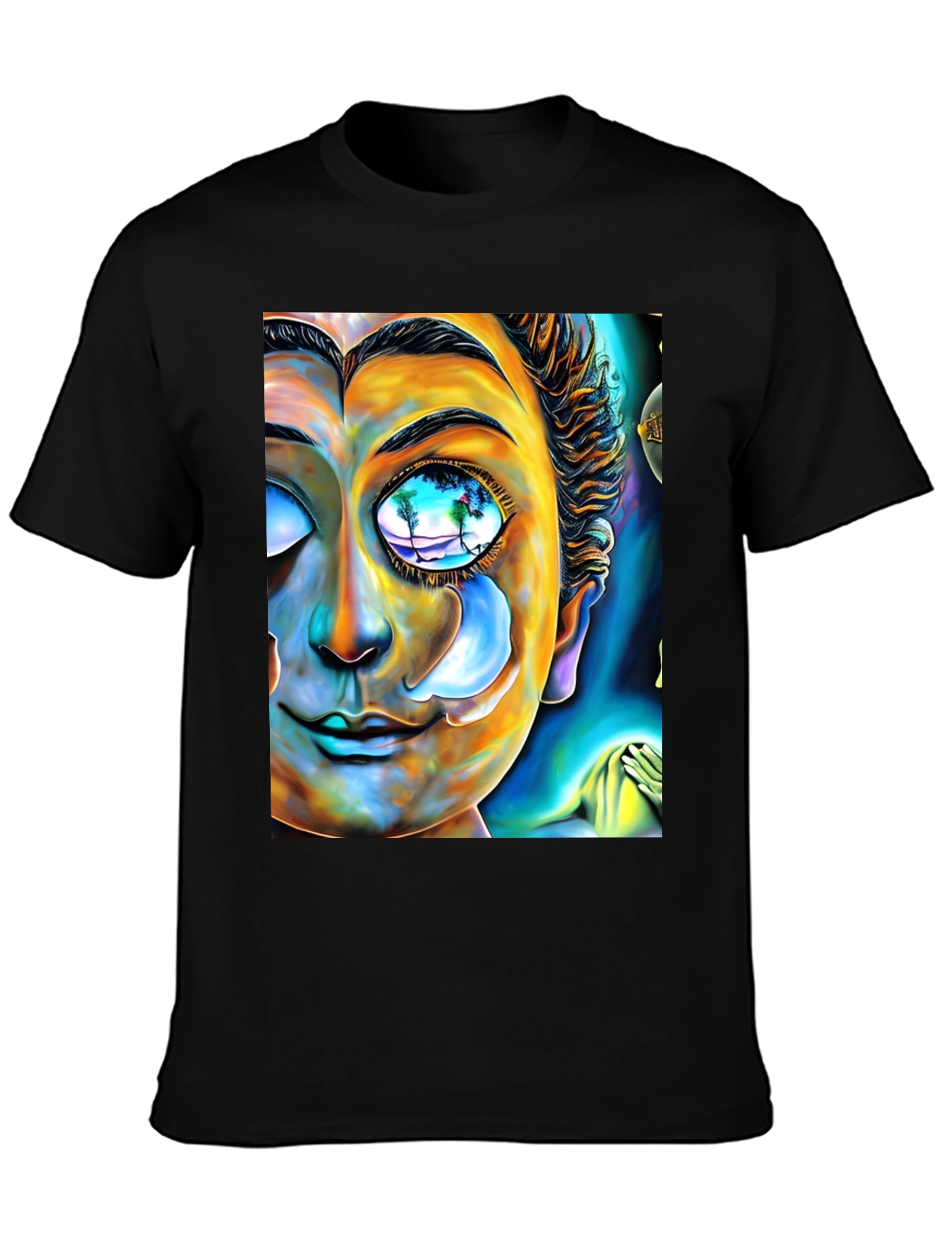 Black Abstract Buddha Face Graphic Tee - Unique Artistic Design view 3