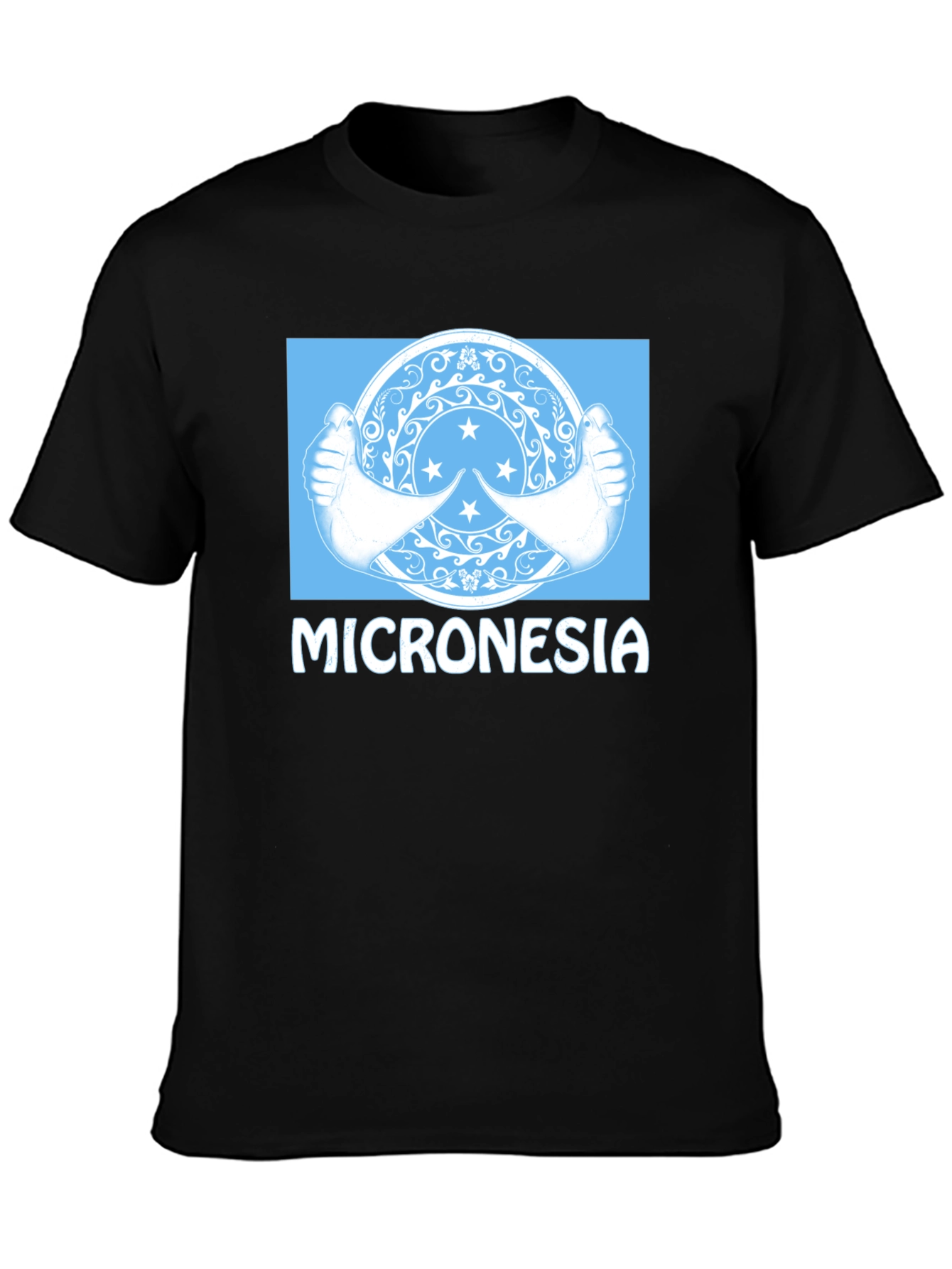Black Micronesia Flag Graphic T-Shirt - Black Crew Neck Tee view 3