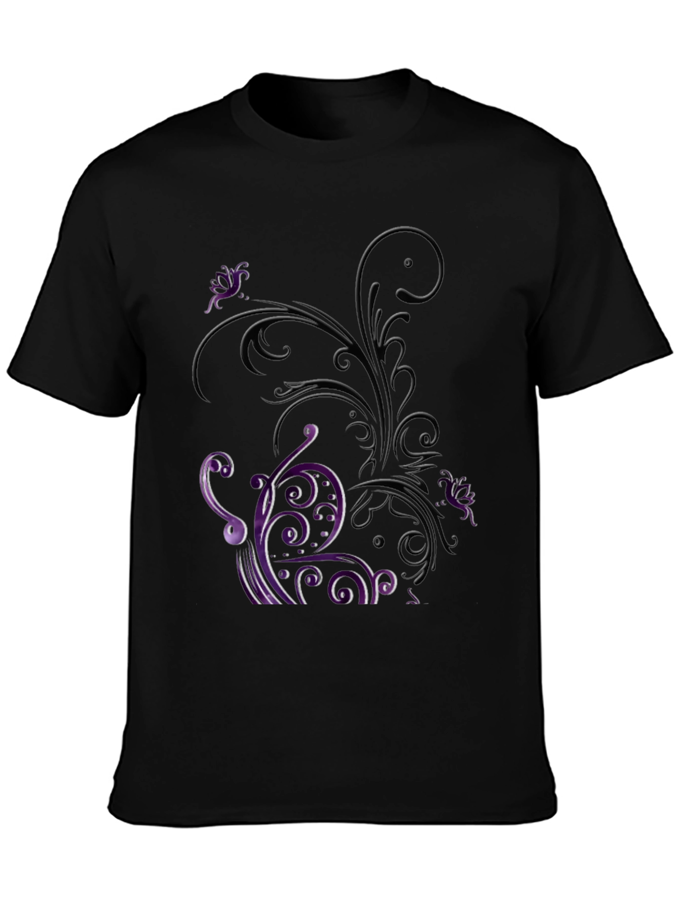 Black Floral Scrollwork Graphic Tee - Black view 3