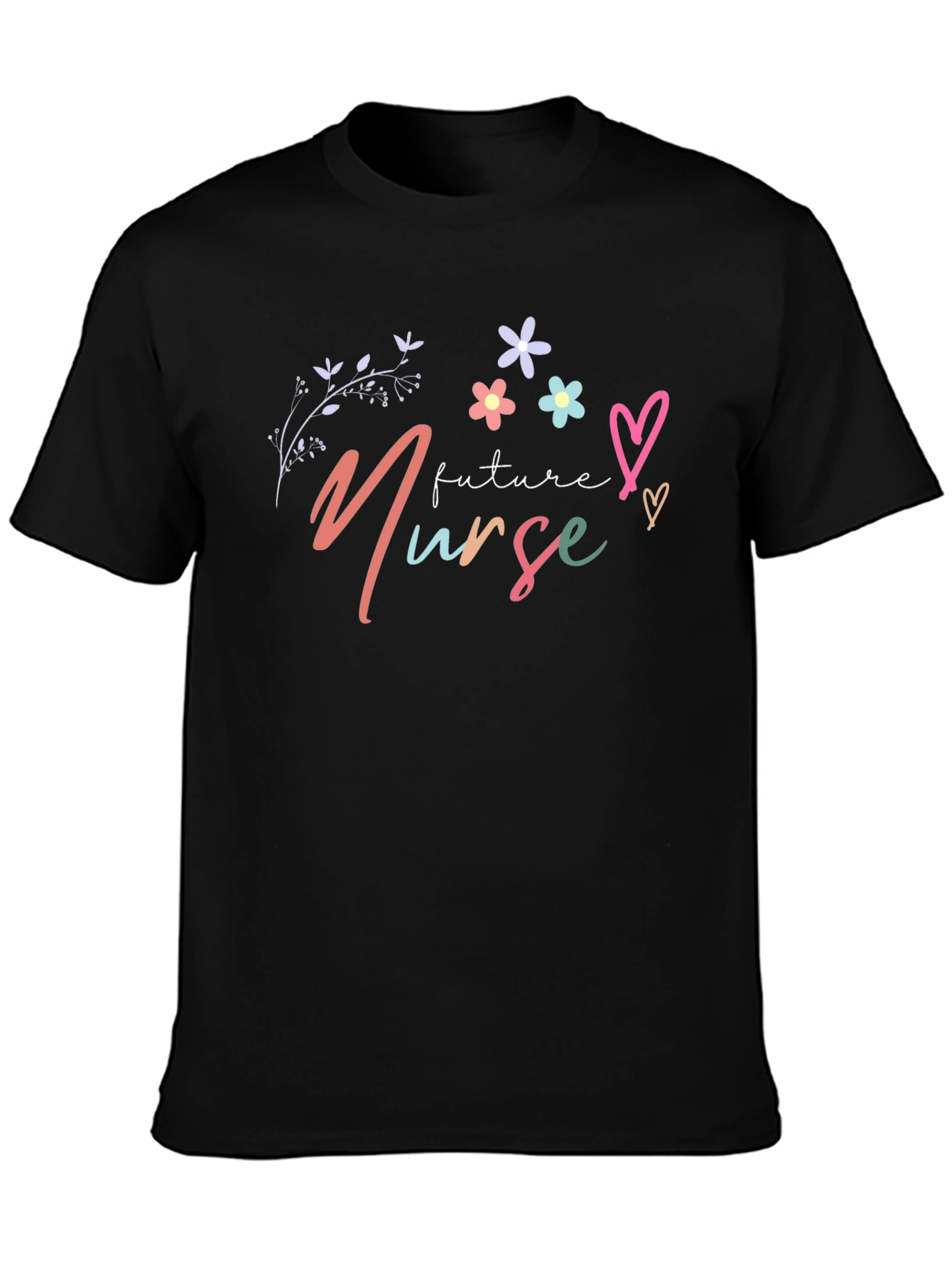 Black Future Nurse T-Shirt - Floral Design view 3