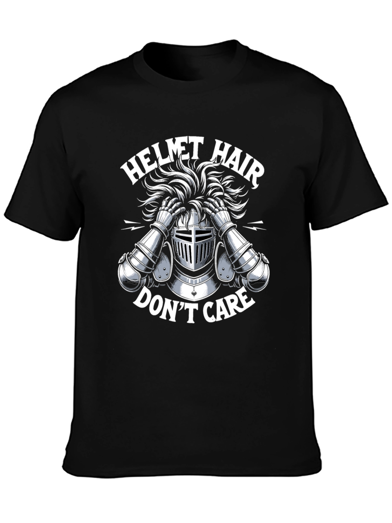 Black Helmet Hair Don't Care Tee view 3