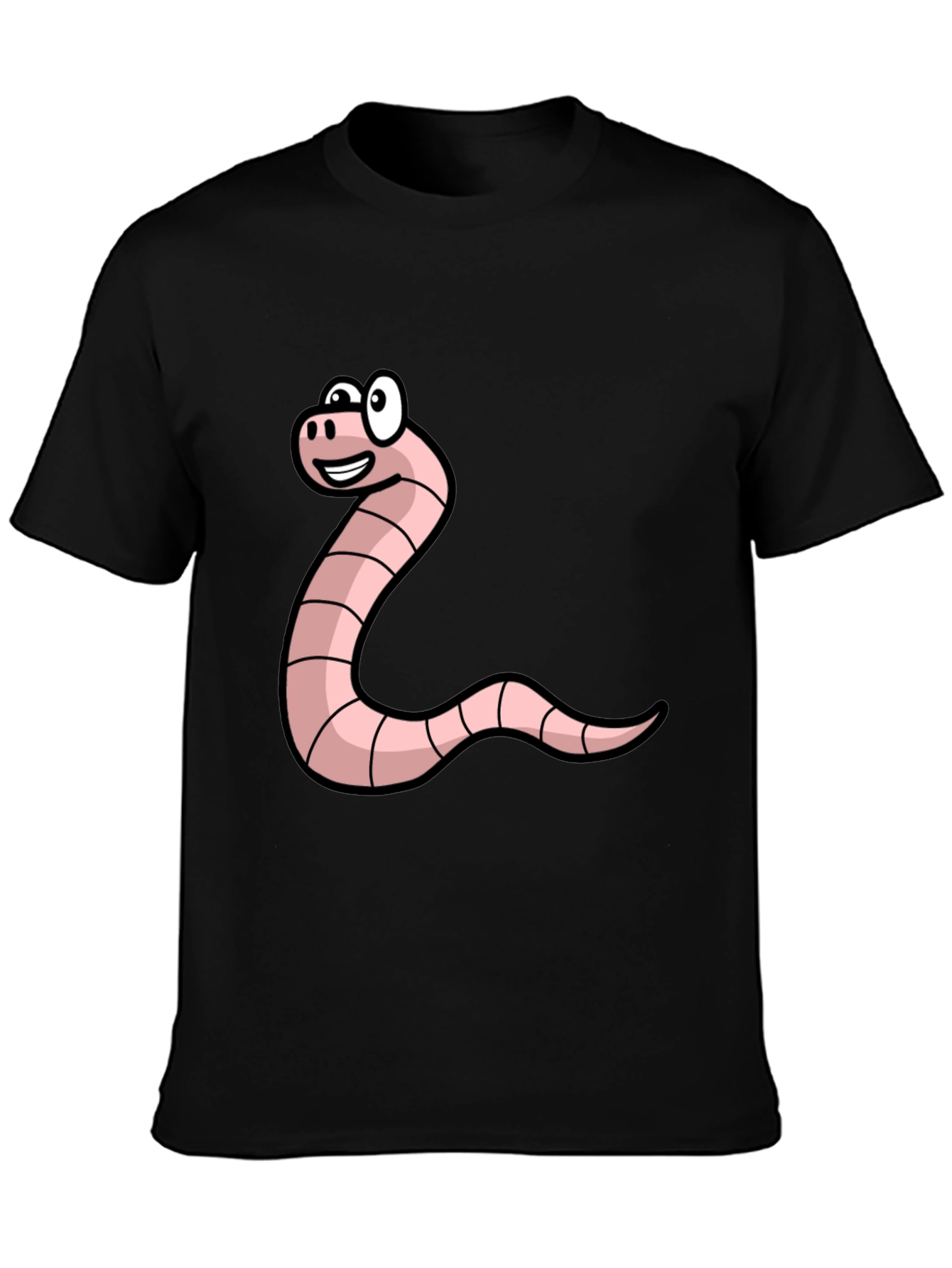 Black Funny Worm Cartoon Graphic Tee - Black Unisex T-Shirt view 3