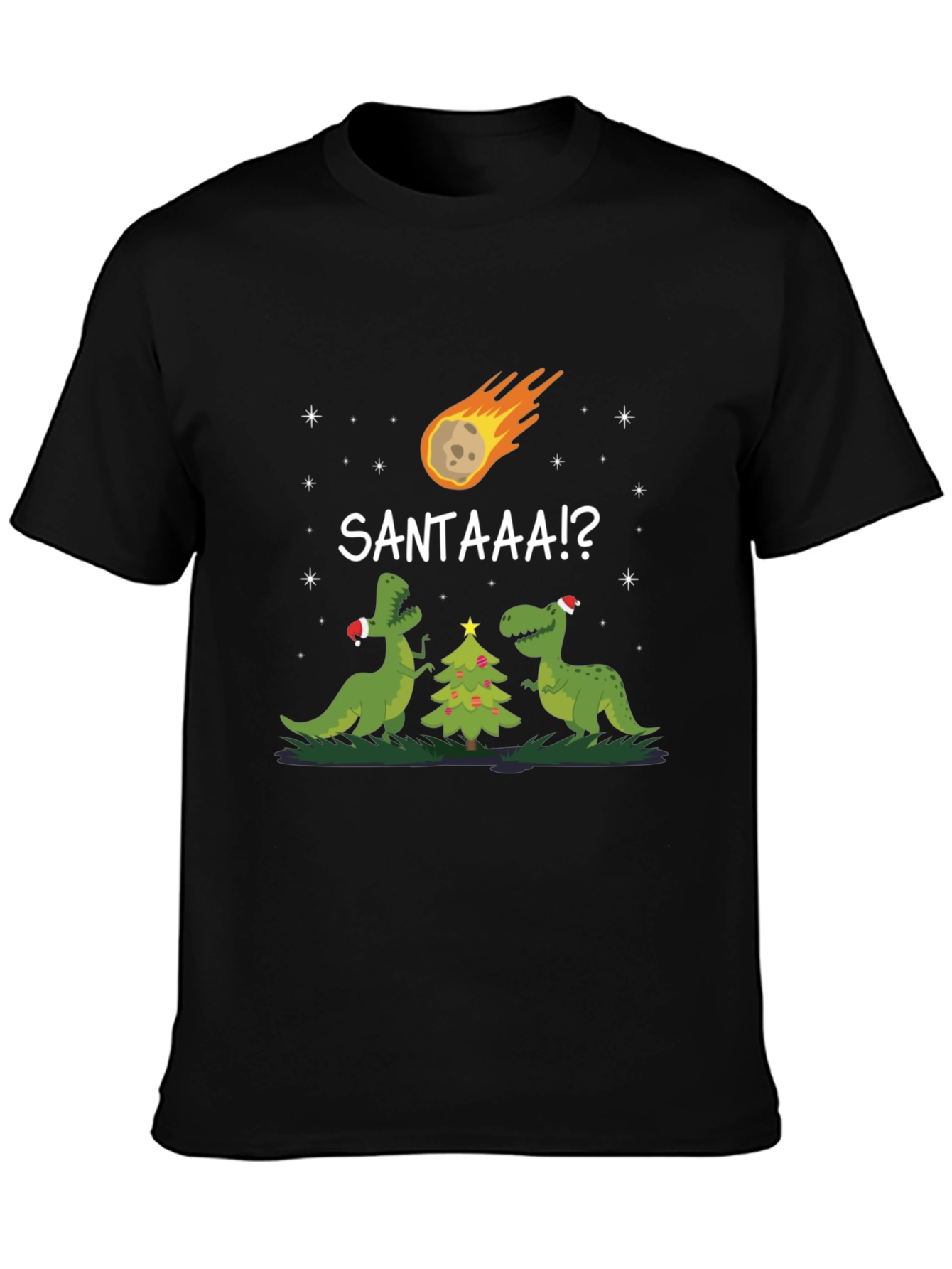 Black Dinosaur Christmas T-Shirt Santa Meteor Funny Tee view 3