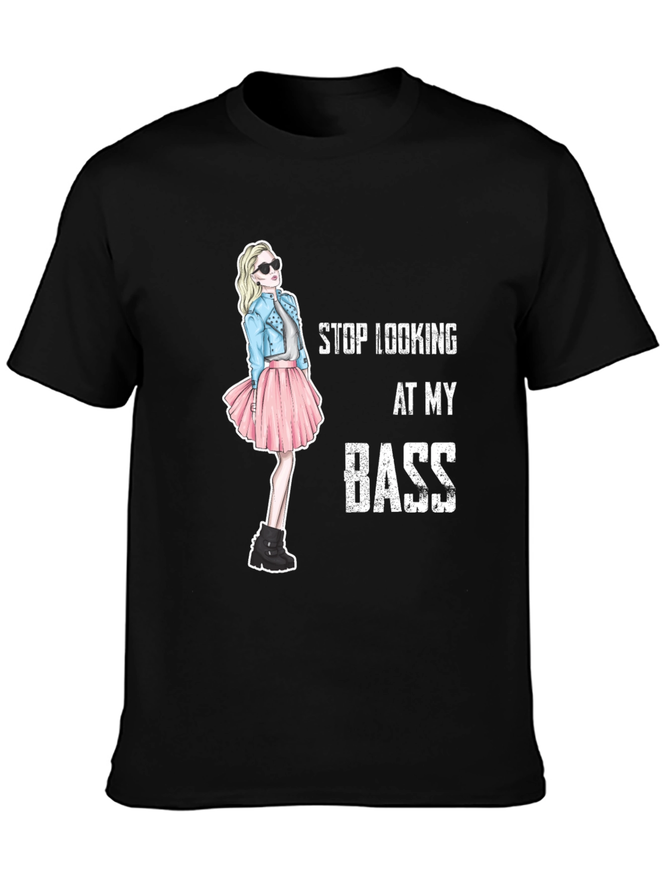 Black Stop Looking At My Bass Funny Graphic T-Shirt view 3