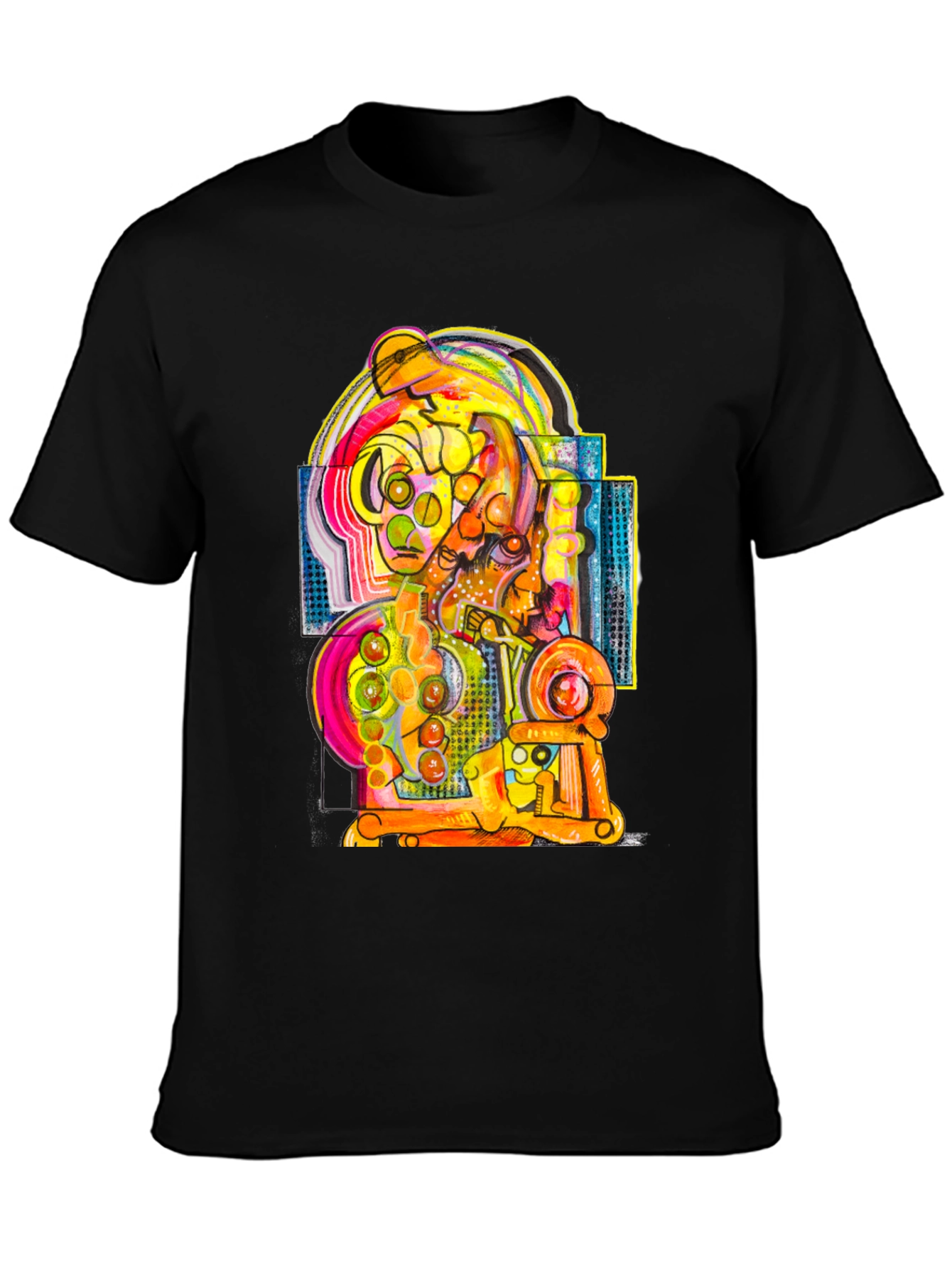 Black Abstract Art Graphic Tee - Unique Design, Black Cotton T-Shirt view 3