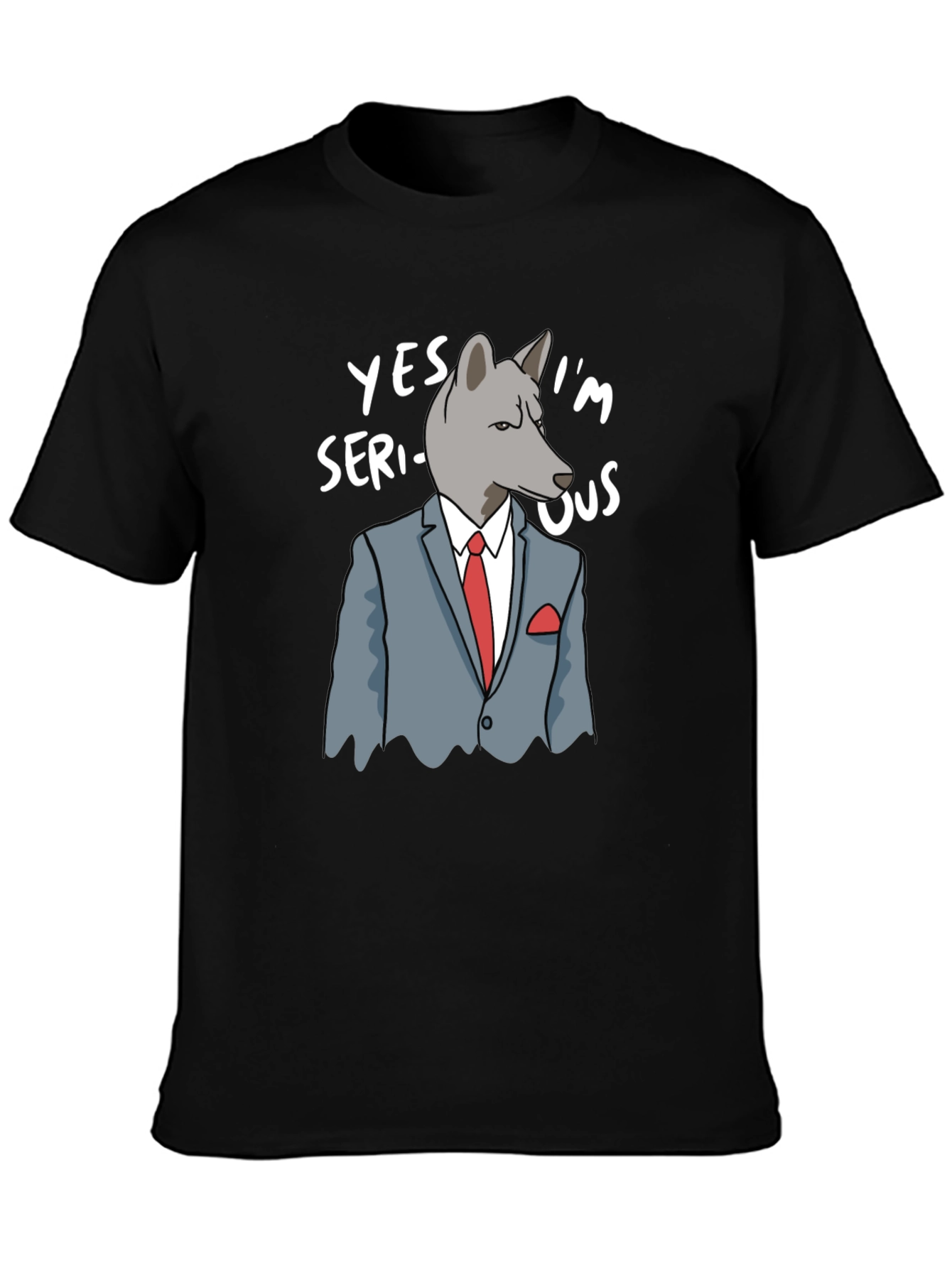 Black Serious Wolf Graphic T-Shirt - Funny Animal Tee view 3