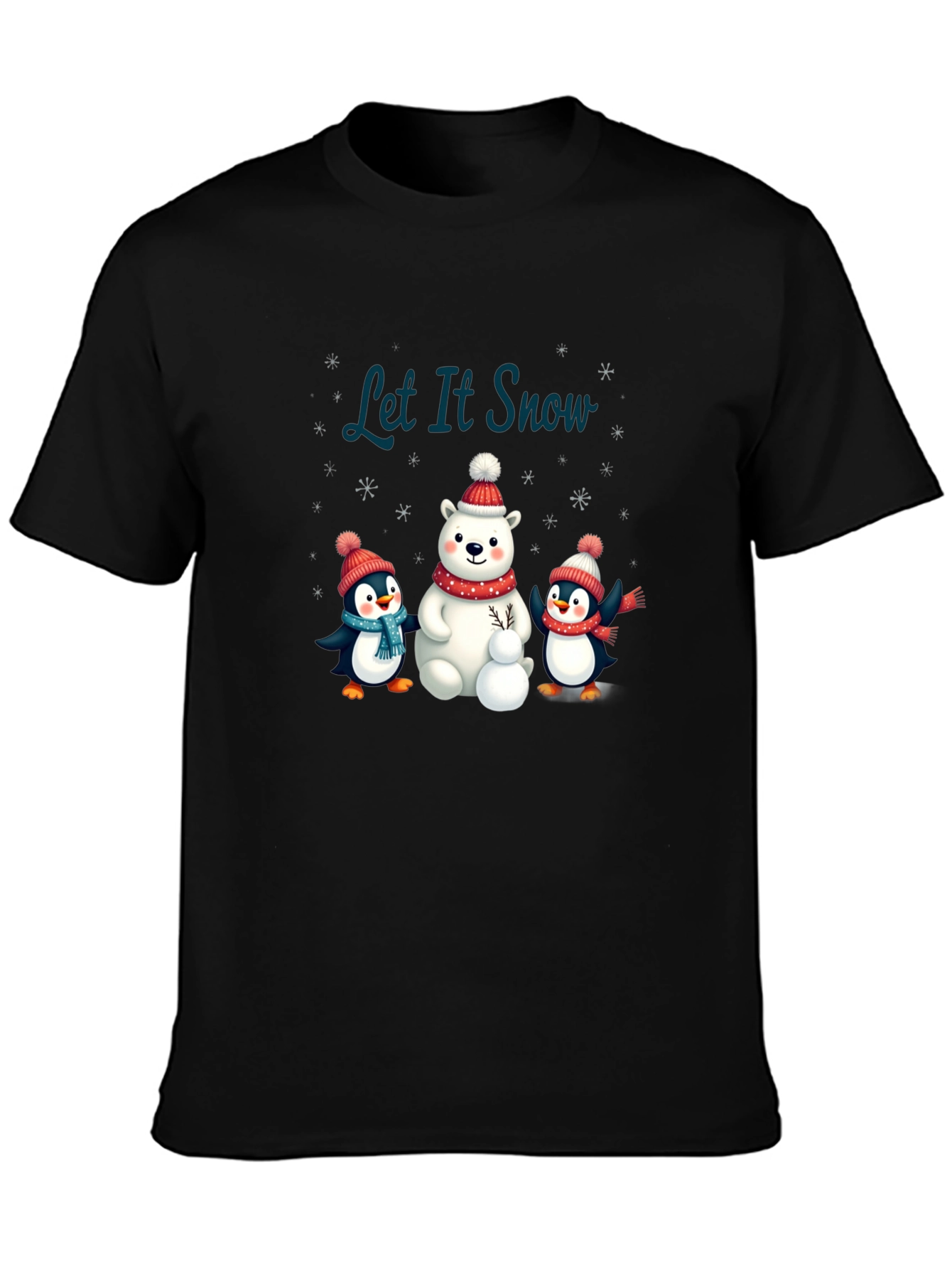 Black Festive Winter Graphic Tee - Let It Snow! view 3