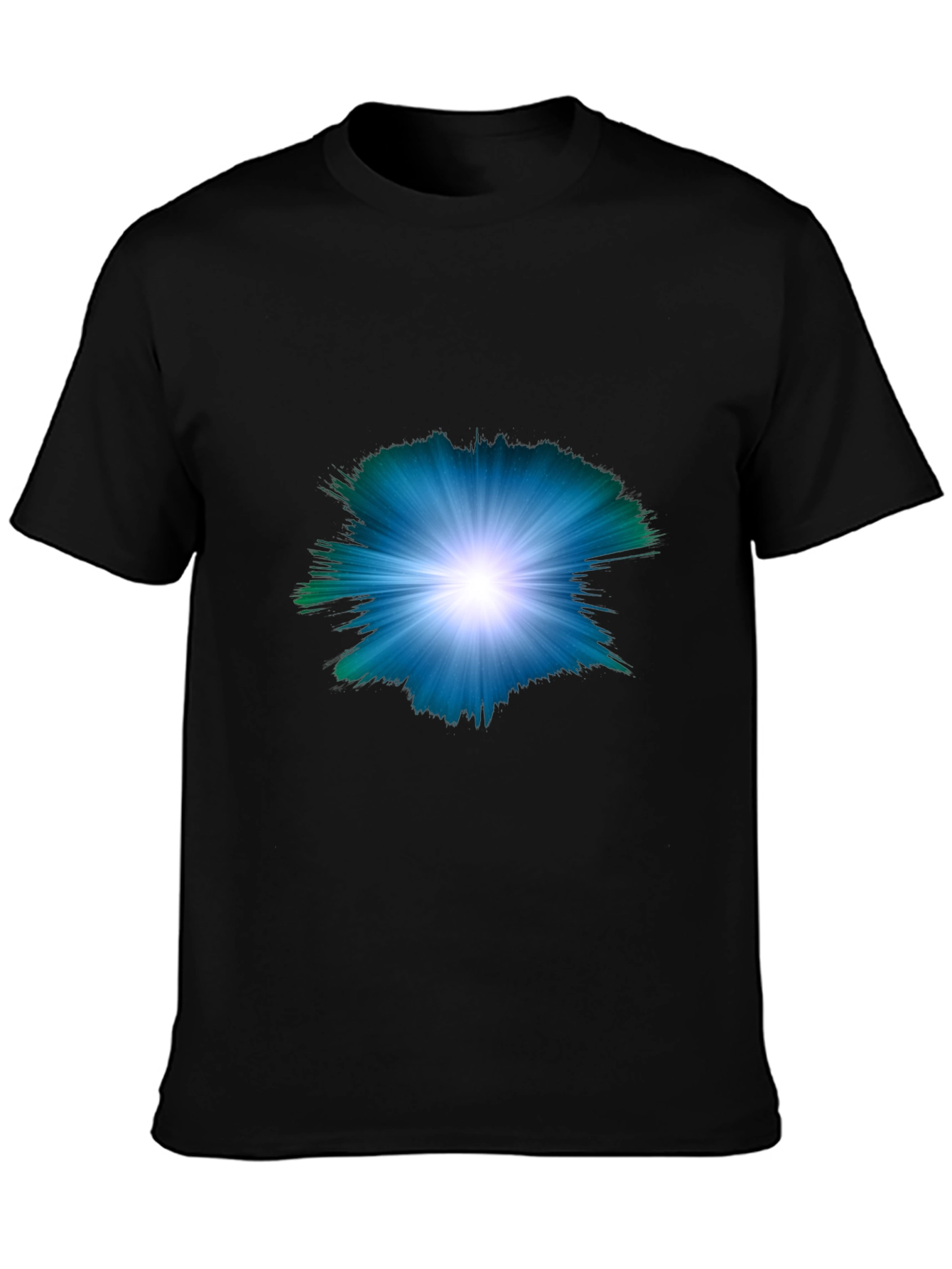 Black Men's Black T-shirt with Abstract Light Burst Design view 3