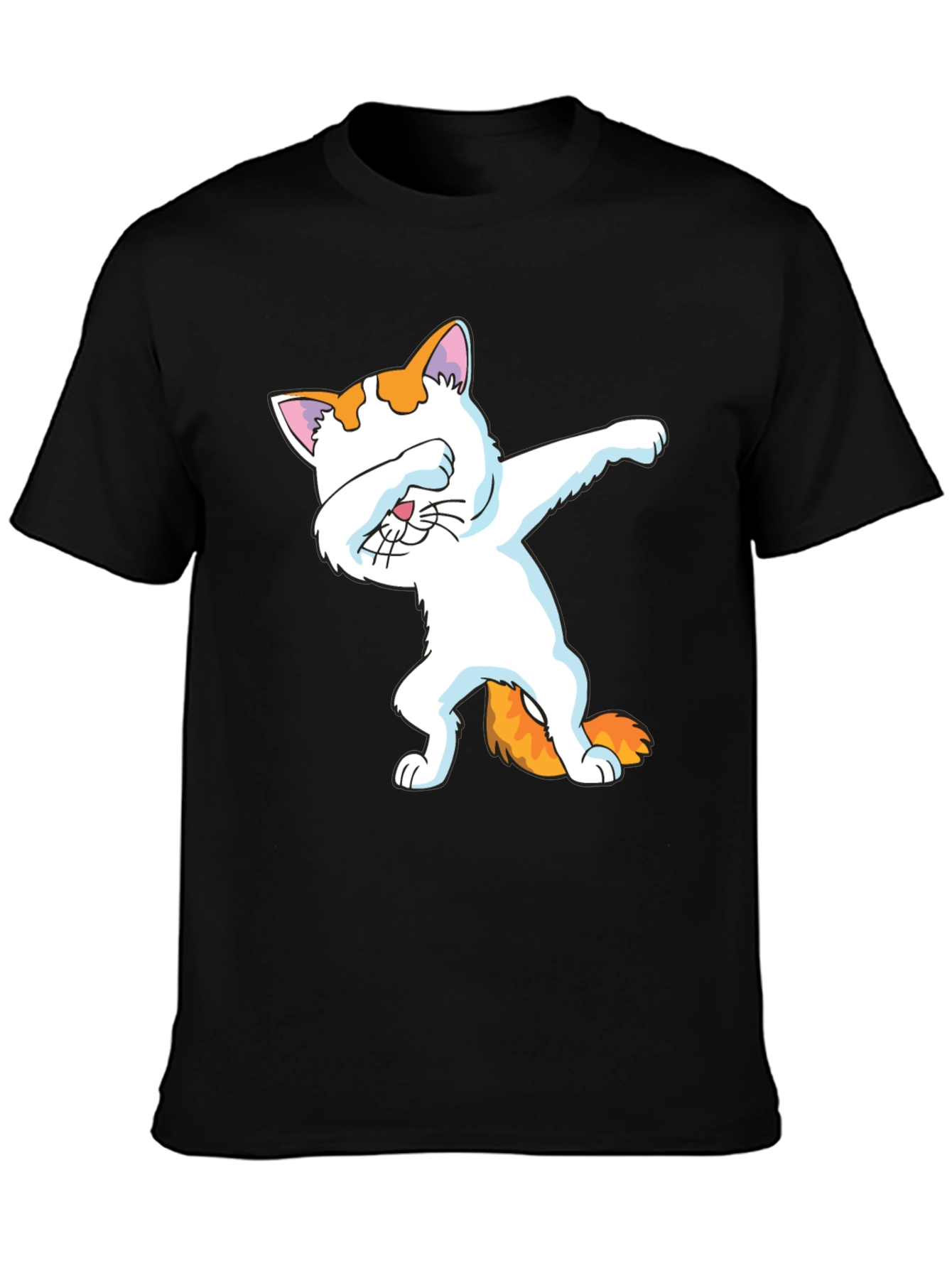 Black Dabbing Cat Graphic Tee - Black Cotton Shirt view 3