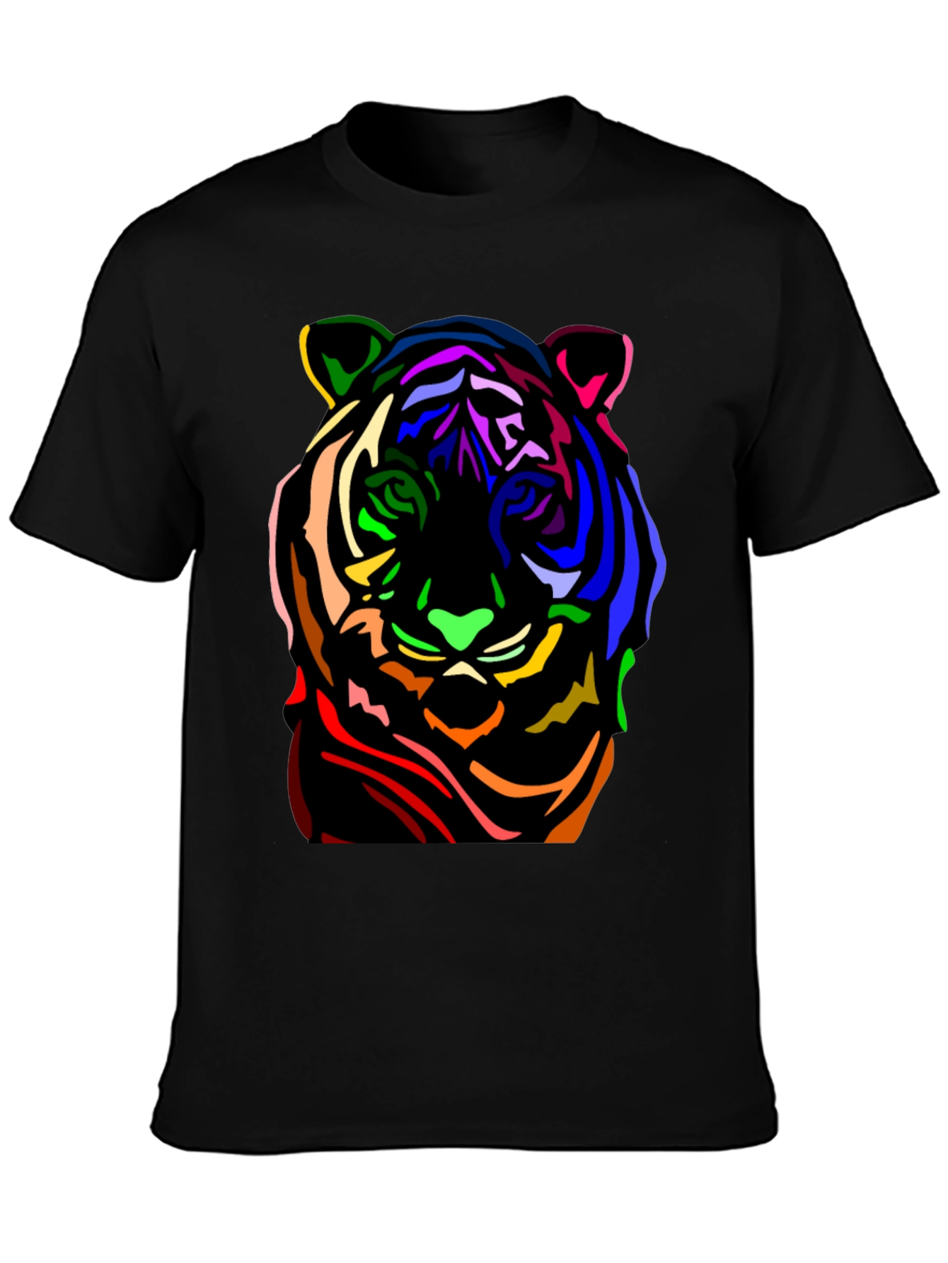 Black Colorful Tiger Graphic Black T-Shirt view 3