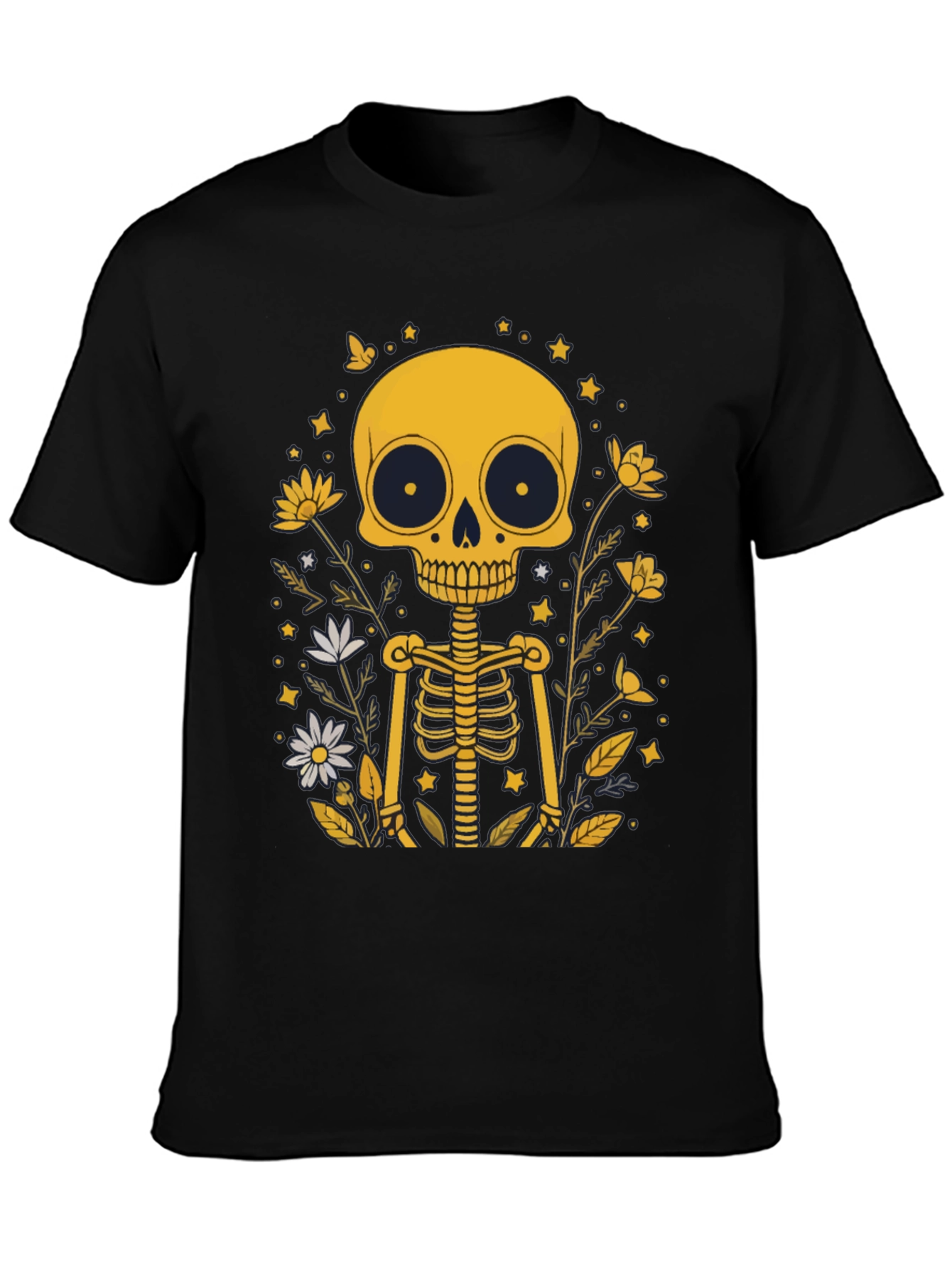 Black Skeleton Floral Graphic Tee - Black Unisex T-Shirt view 3