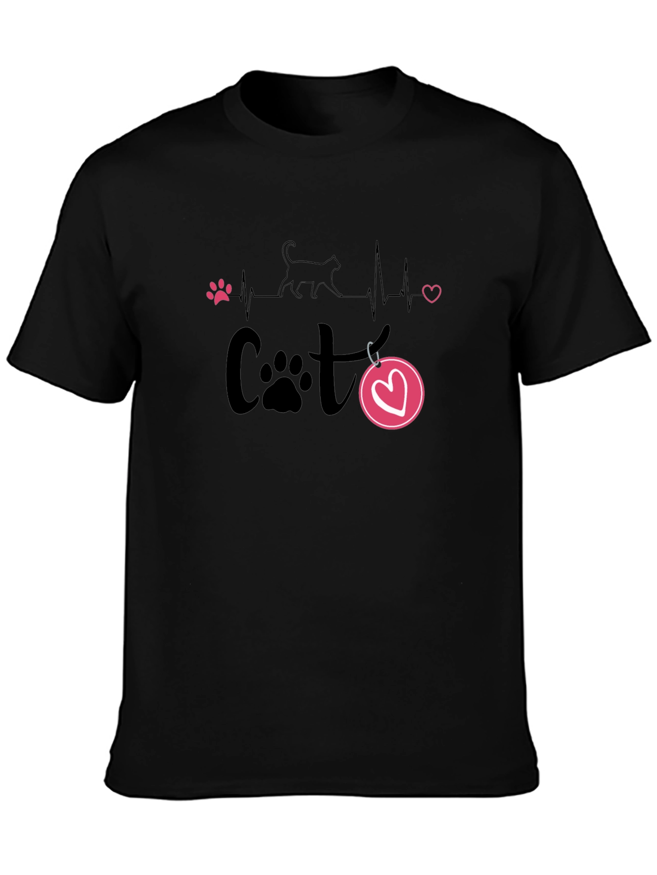 Black Cat Lover Heartbeat T-Shirt view 3