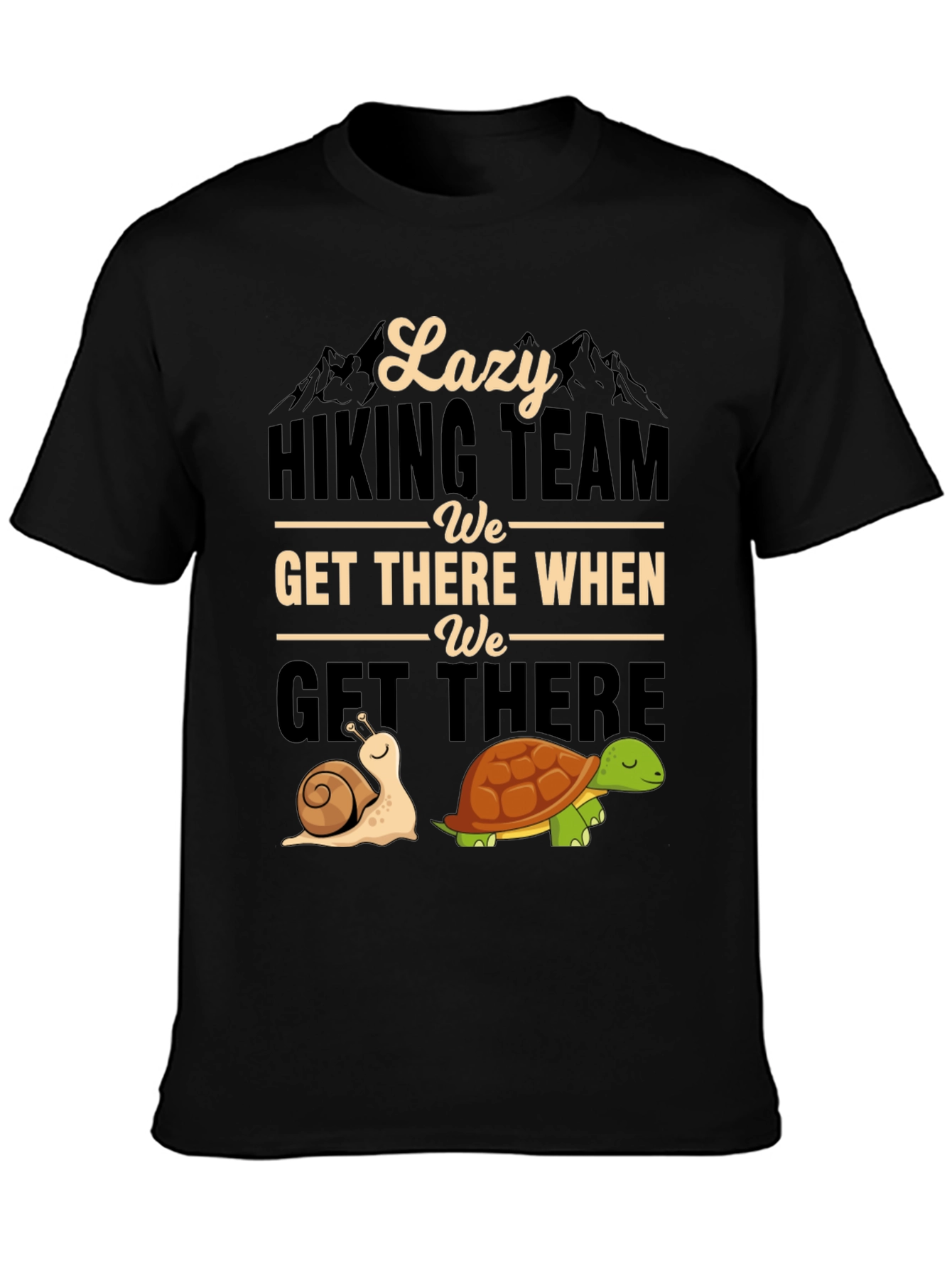 Black Lazy Hiking Team T-Shirt Funny Snail & Turtle Tee view 3