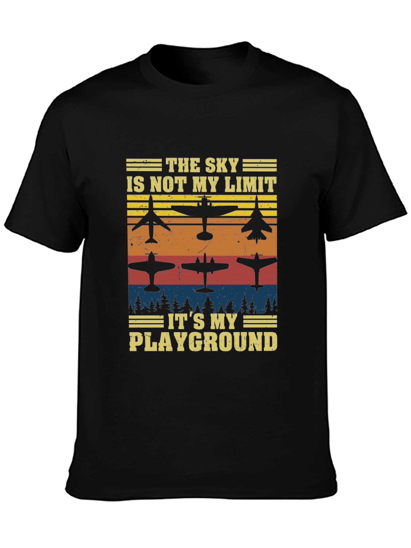 Black The Sky is My Playground Airplane T-Shirt view 3