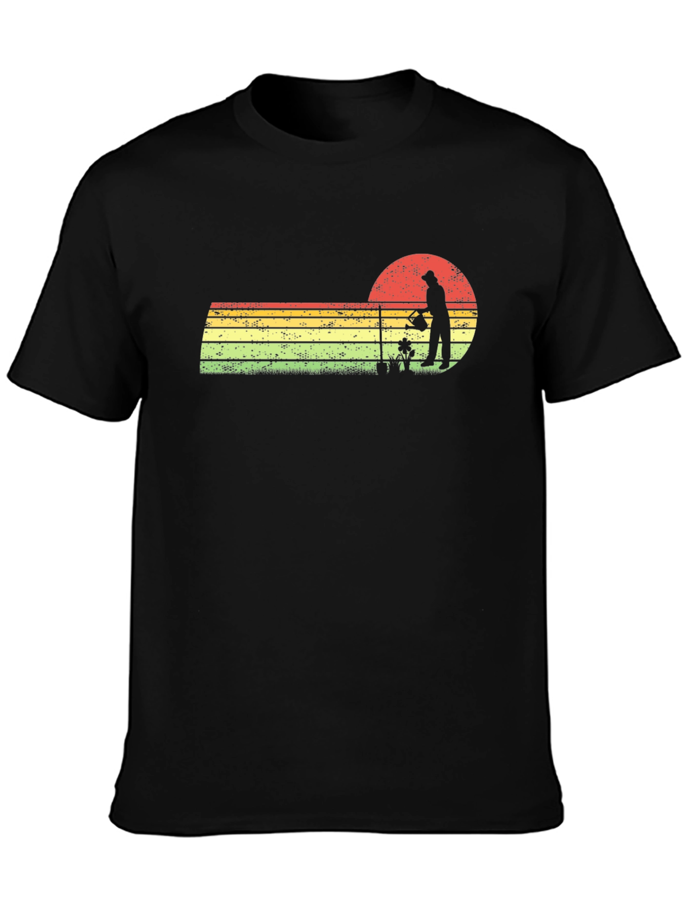 Black Vintage Gardener T-Shirt - Retro Sunset Design view 3