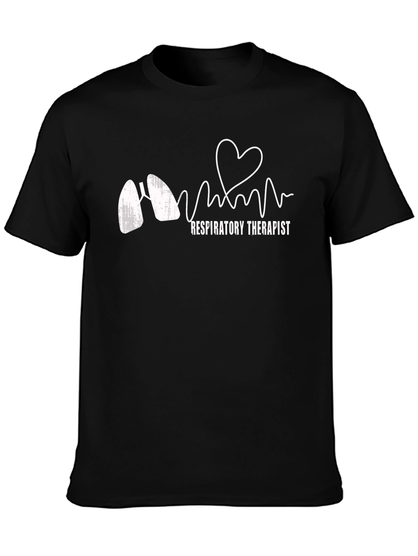 Black Respiratory Therapist Heartbeat T-Shirt view 3