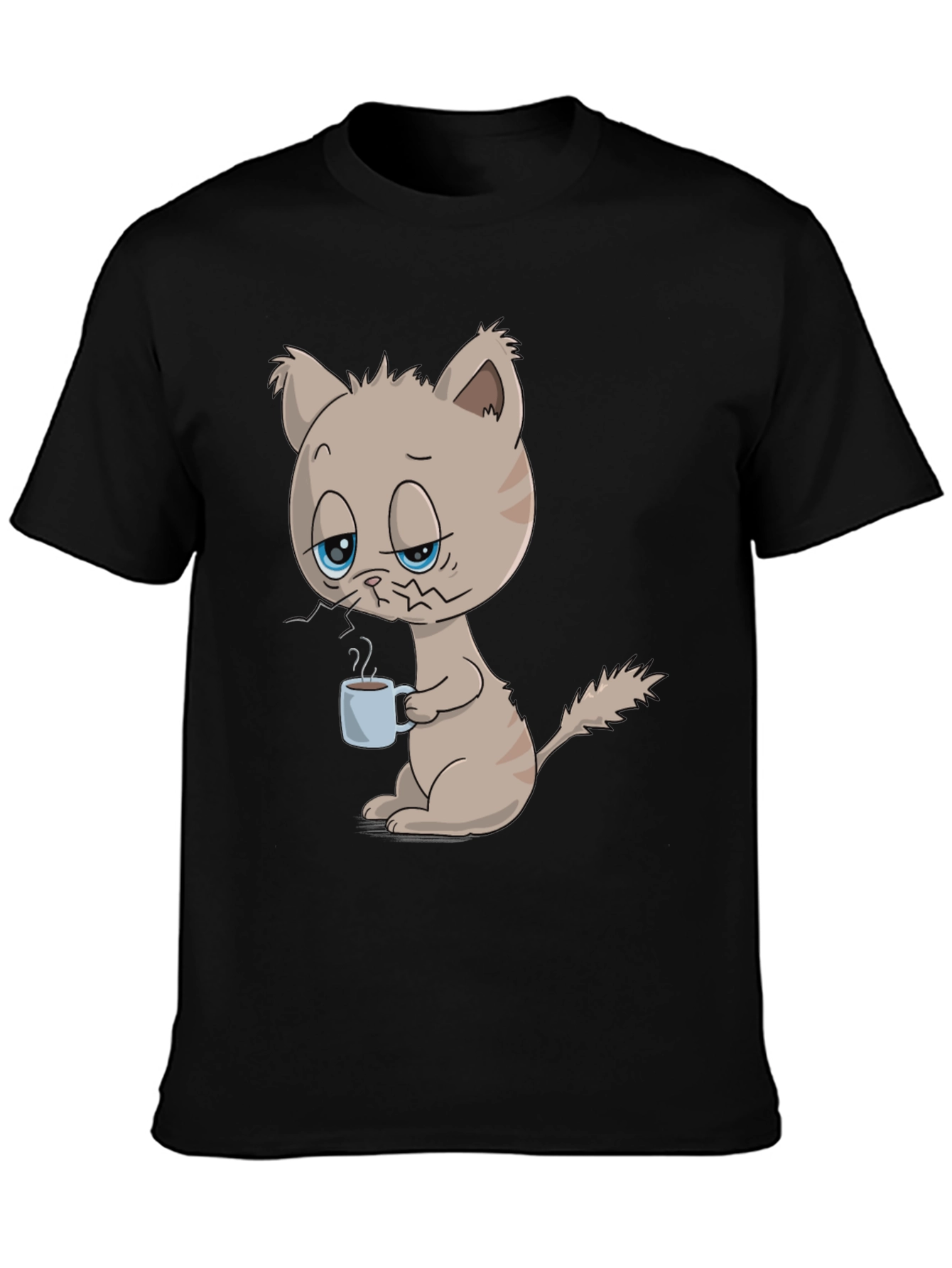 Black Funny Cat with Coffee Graphic T-Shirt - Unisex view 3