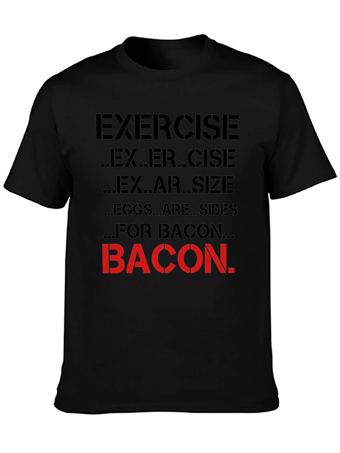 Black Funny Bacon Exercise T-Shirt view 3