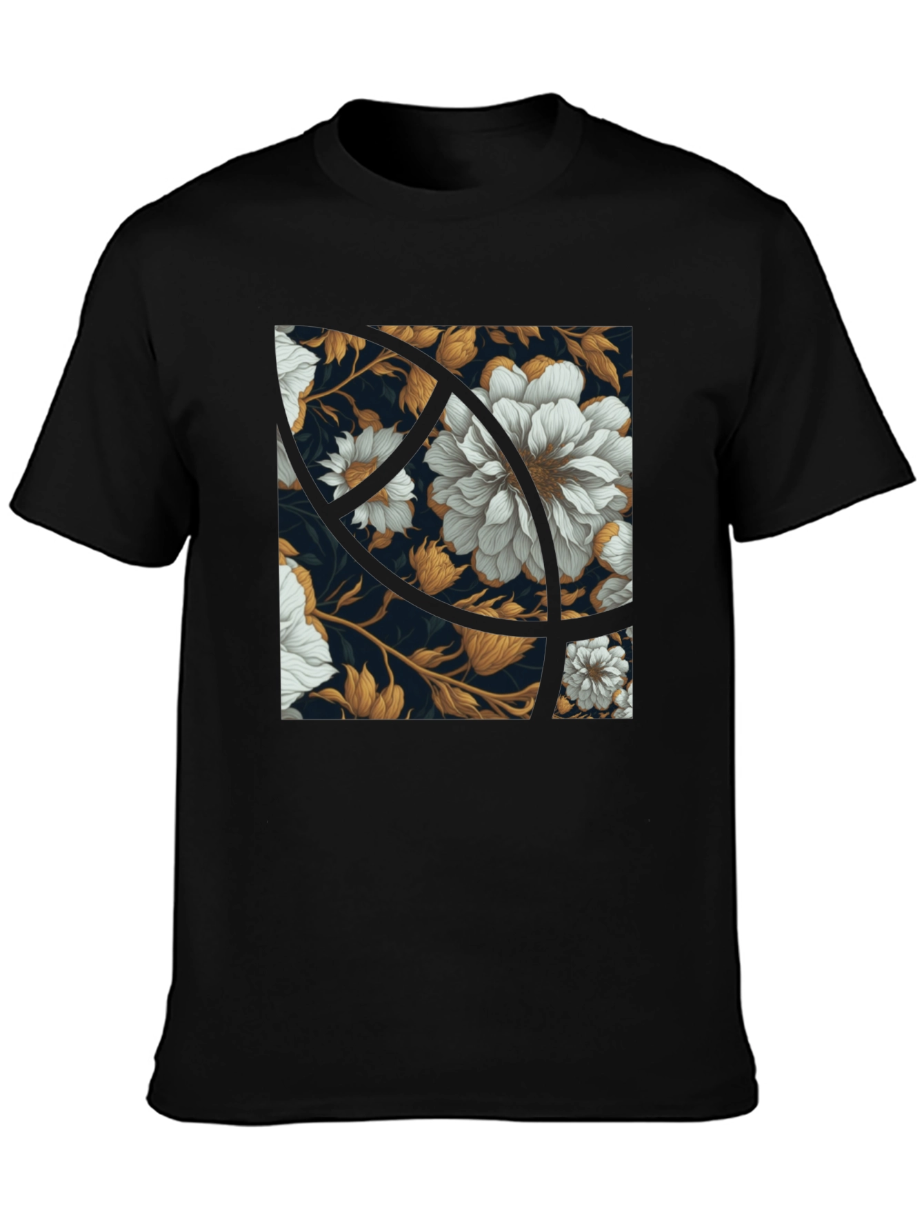Black Floral Graphic Print Black Crew Neck Tee view 3