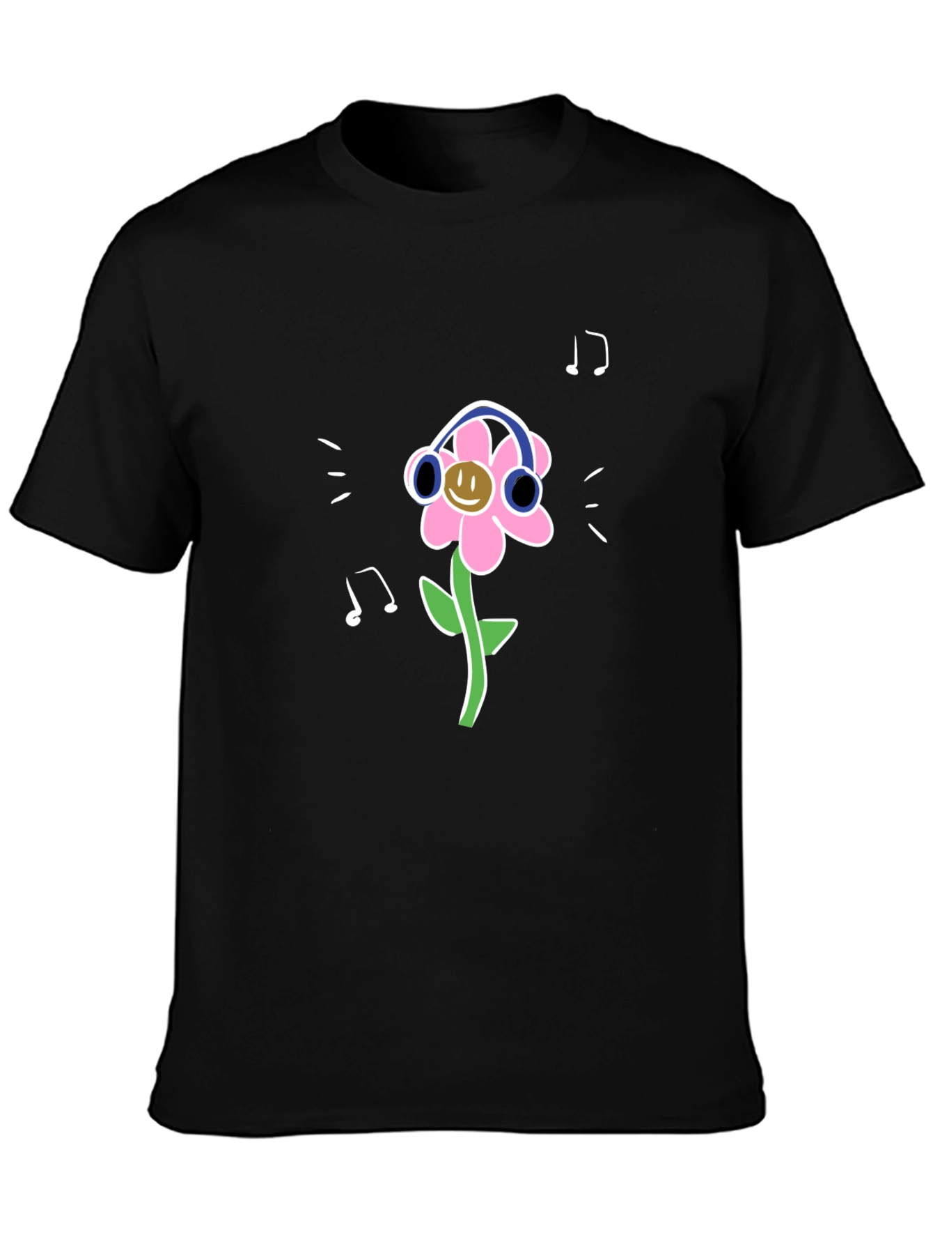 Black Fun Flower Graphic Tee - Black Casual Shirt view 3
