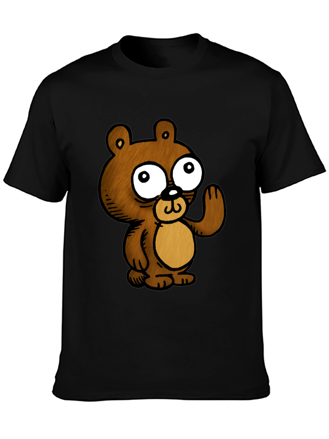 Black Cartoon Bear Graphic Black T-Shirt view 3