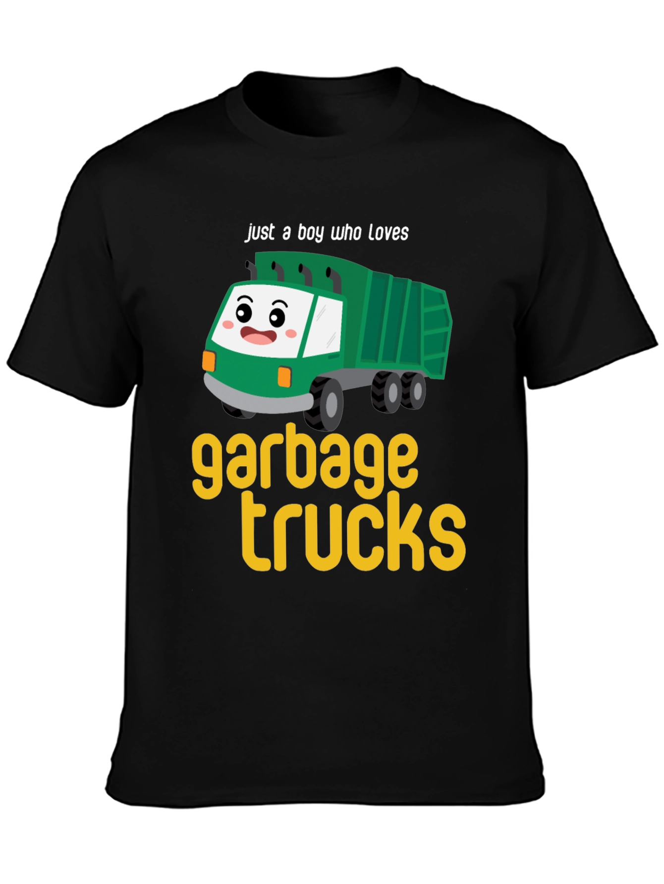 Black Garbage Truck Lover Tee - Boy's Cute Cartoon Truck T-Shirt view 3