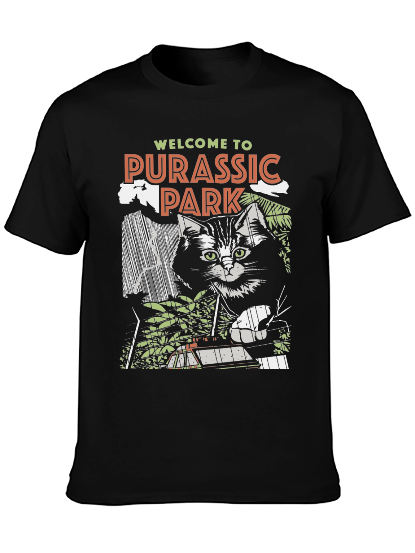 Black Purassic Park Black Graphic T-Shirt - Cat Lover Tee view 3