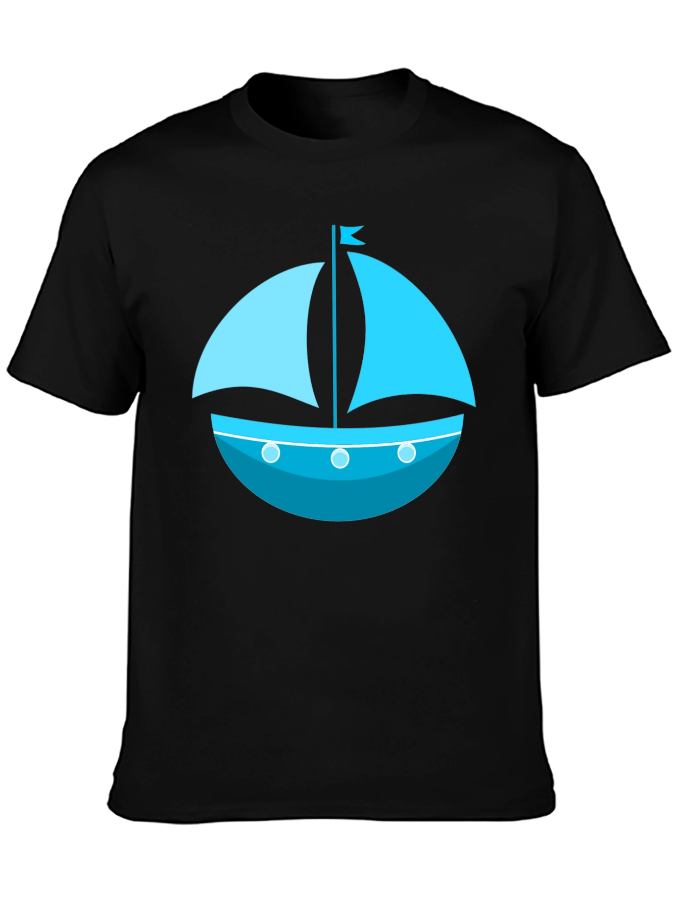 Black Nautical Sailboat Graphic Tee - Black Cotton Shirt view 3