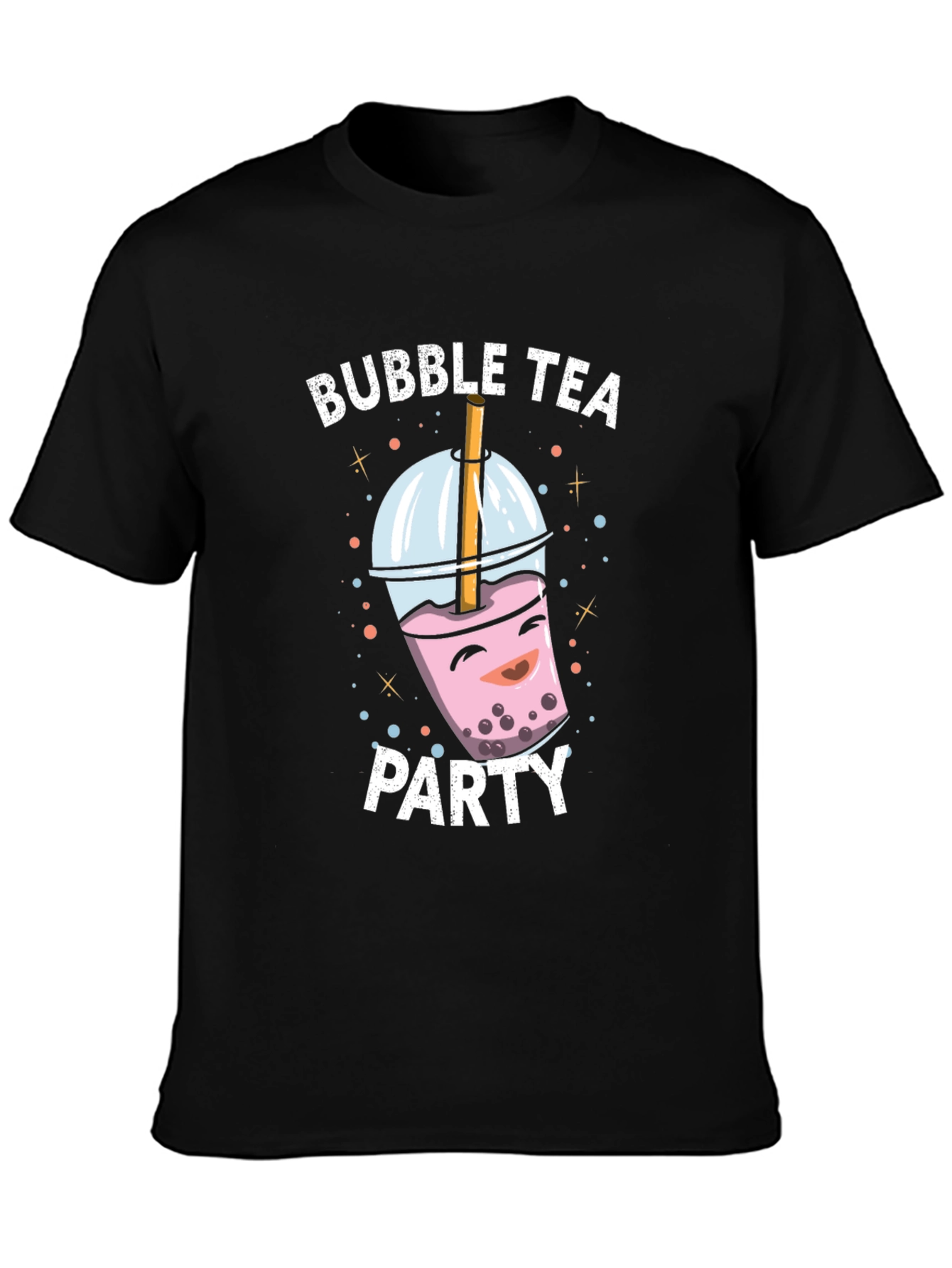 Black Bubble Tea Party Graphic Tee - Black Cotton T-Shirt view 3