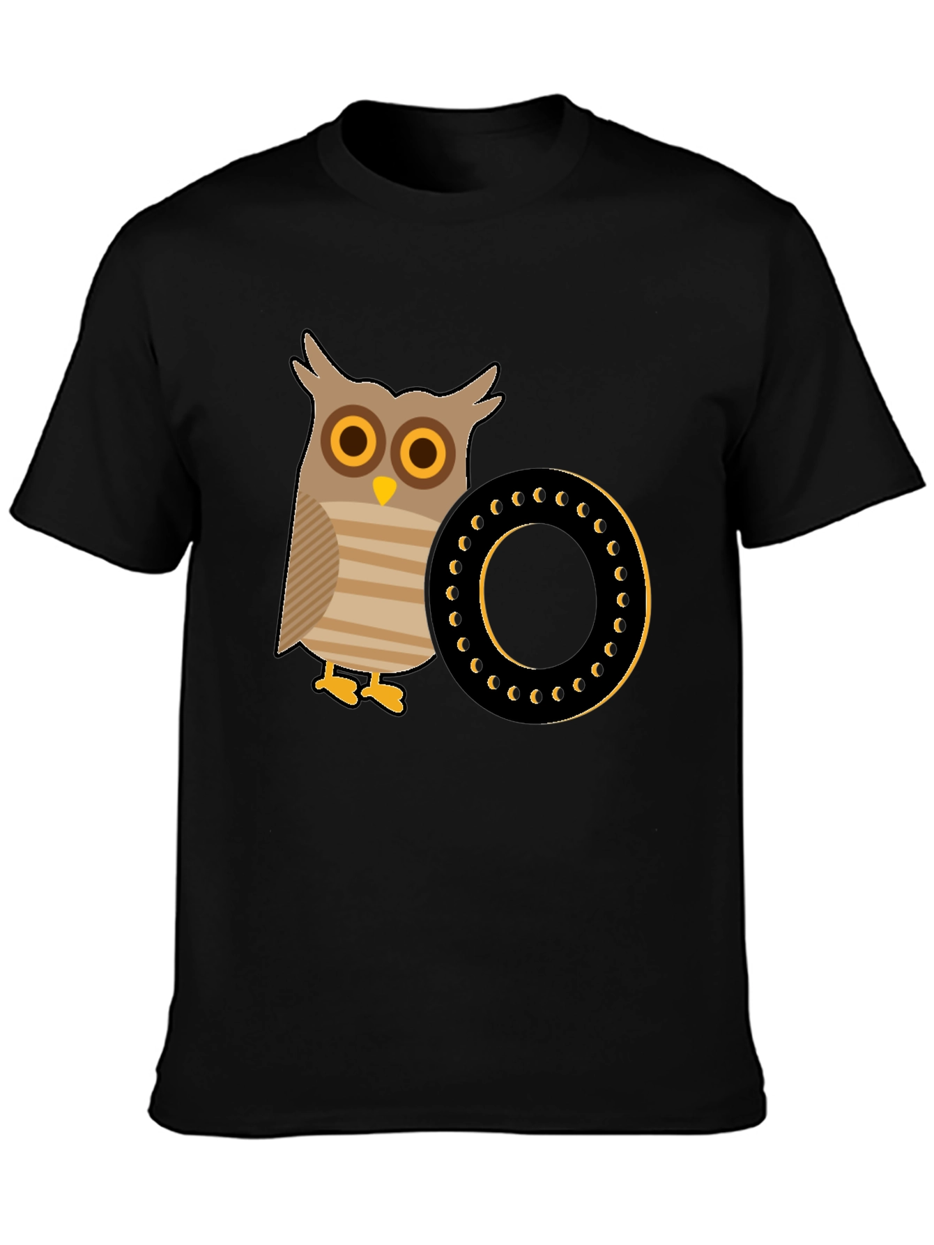 Black Owl and Letter 'O' T-Shirt view 3