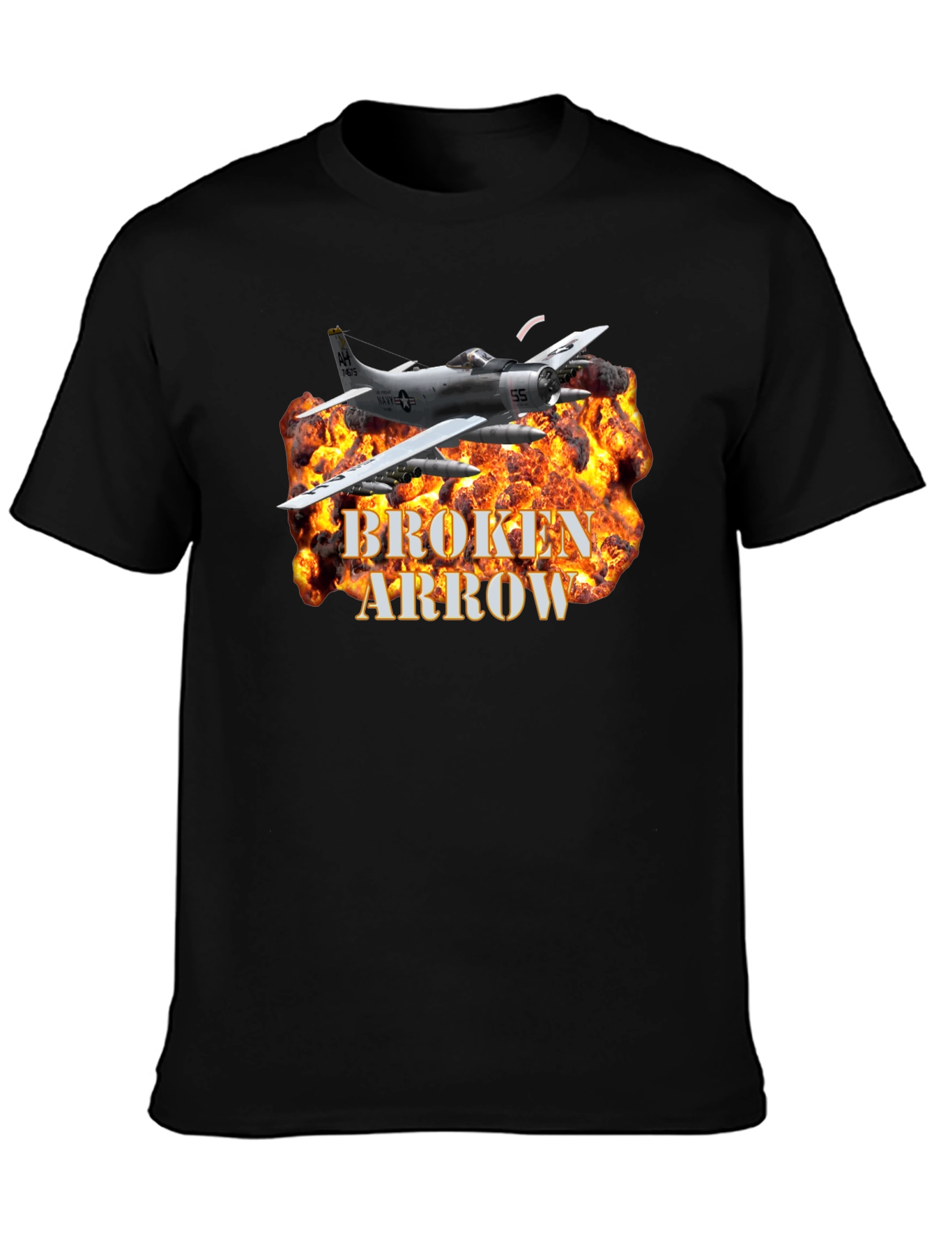 Black Broken Arrow Fire Plane T-Shirt view 3