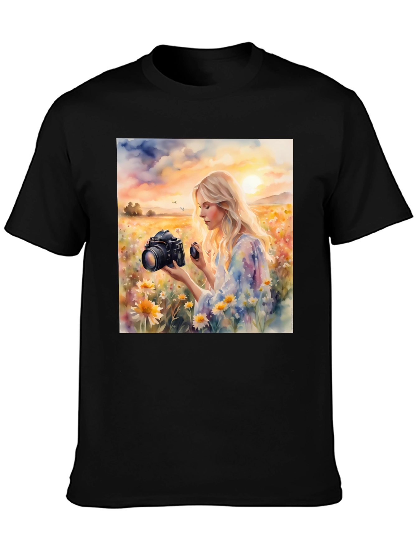 Black Woman Photographer Art Print Black T-Shirt view 3