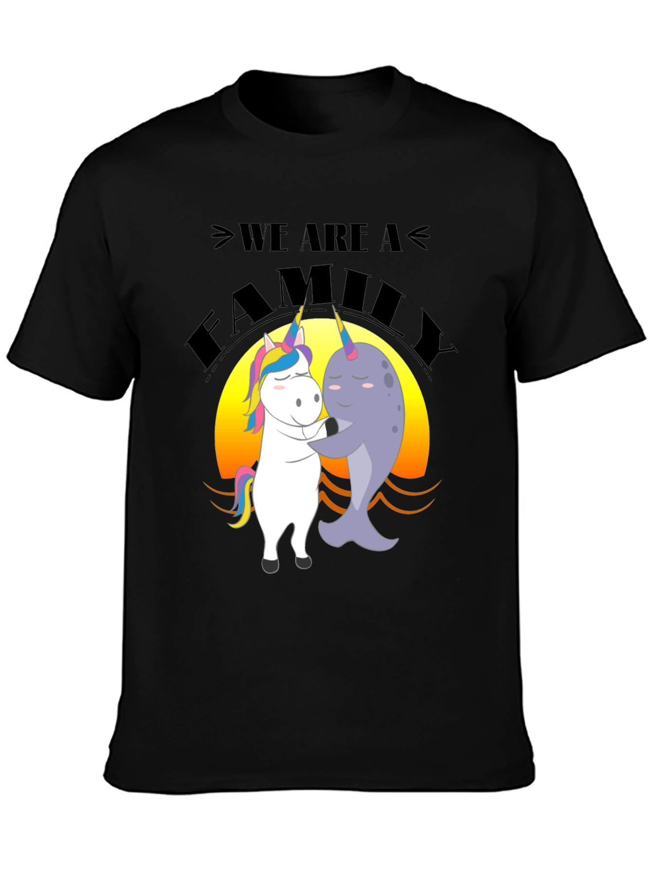 Black Unicorn and Narwhal Family T-Shirt view 3