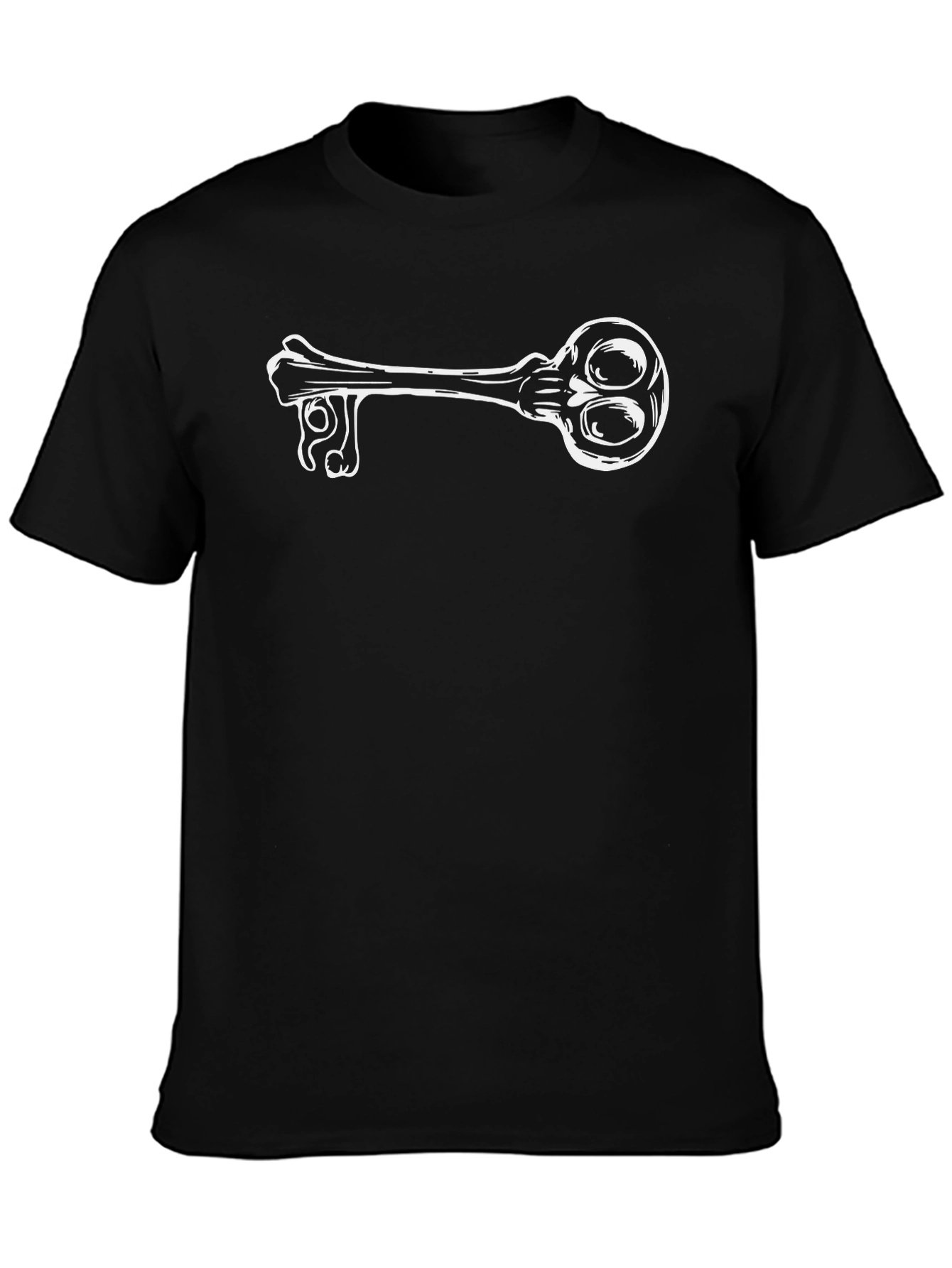 Black Skull Key Graphic Tee - Black Cotton T-Shirt view 3