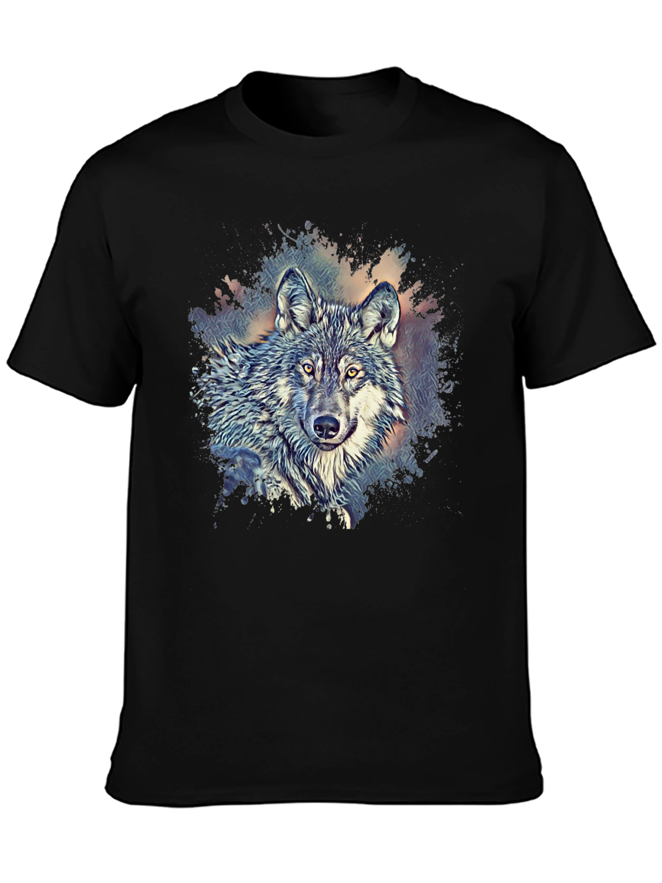 Black Wolf Graphic Print Crew Neck T-Shirt - Black view 3