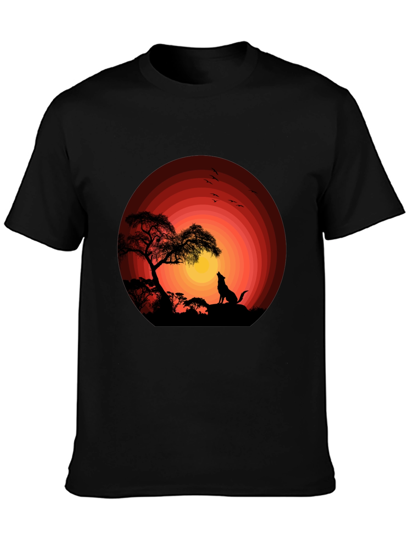 Black Wolf Sunset Graphic Tee - Black Cotton T-Shirt view 3