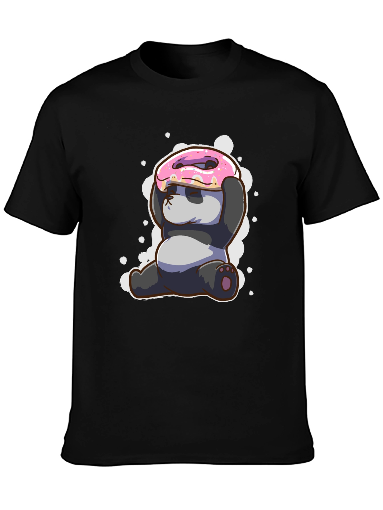 Black Funny Panda Donut T-Shirt - Cute Cartoon Tee view 3