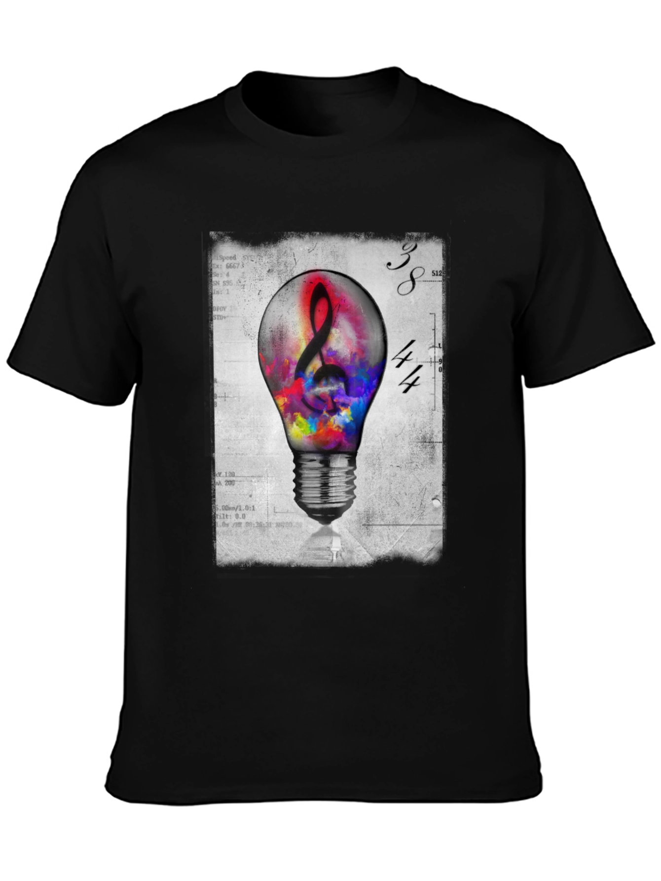 Black Treble Clef Lightbulb Graphic T-Shirt view 3