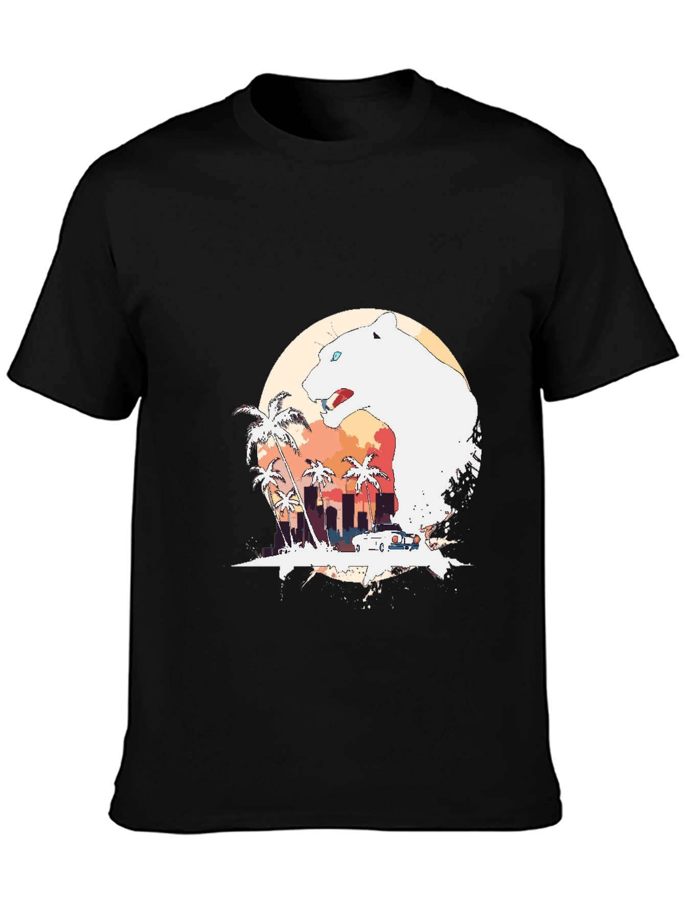 Black Miami Vice Panther Graphic Tee view 3