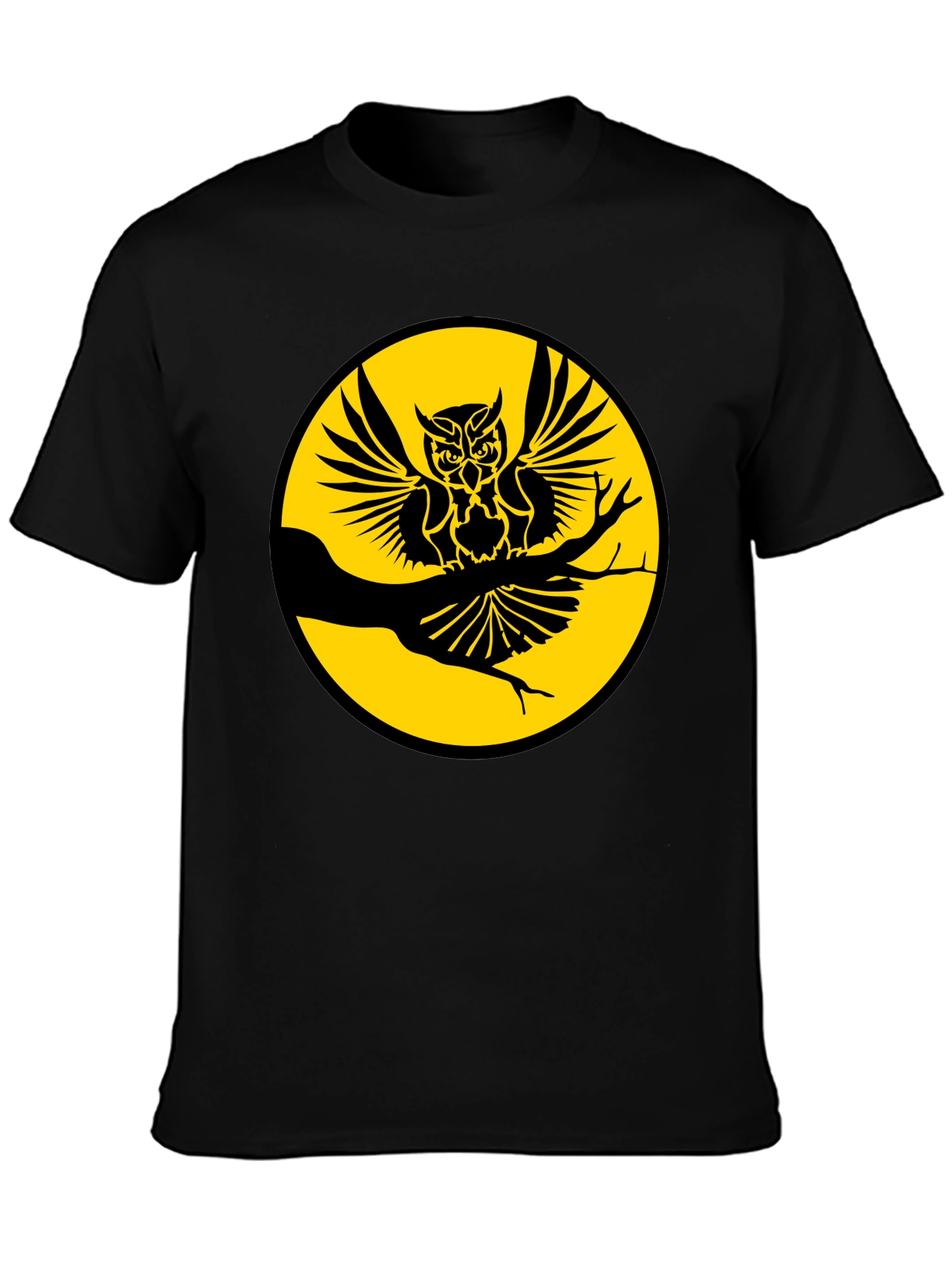 Black Owl on Branch Graphic Tee - Men's Black T-Shirt view 3