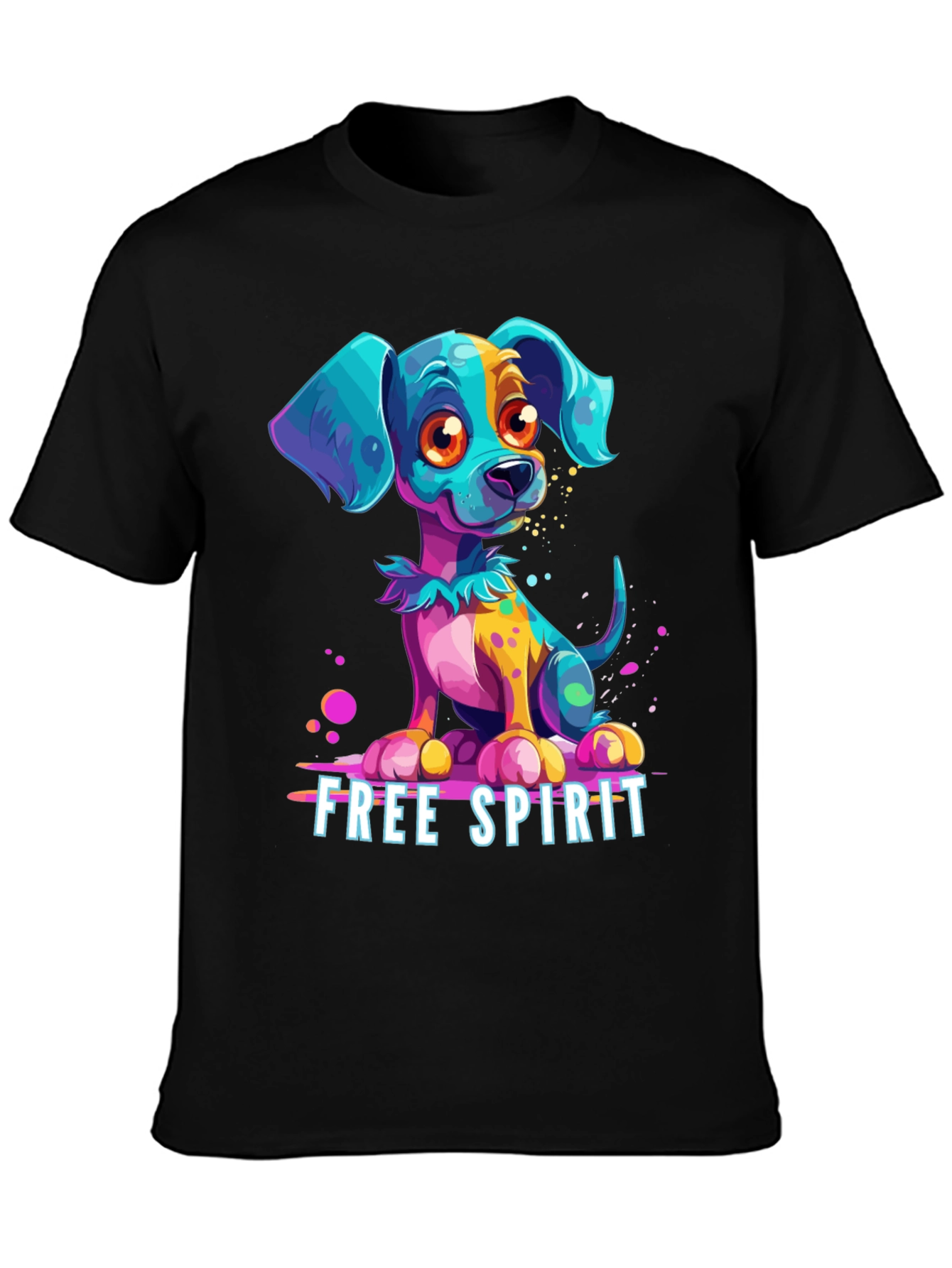 Black Free Spirit Dog Graphic Tee - Unique Colorful Puppy Design view 3
