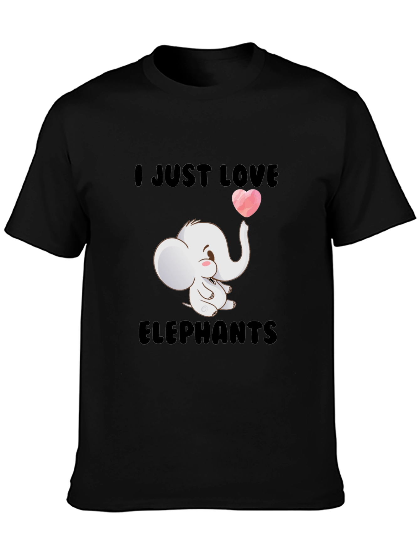 Black I Love Elephants Black T-Shirt view 3