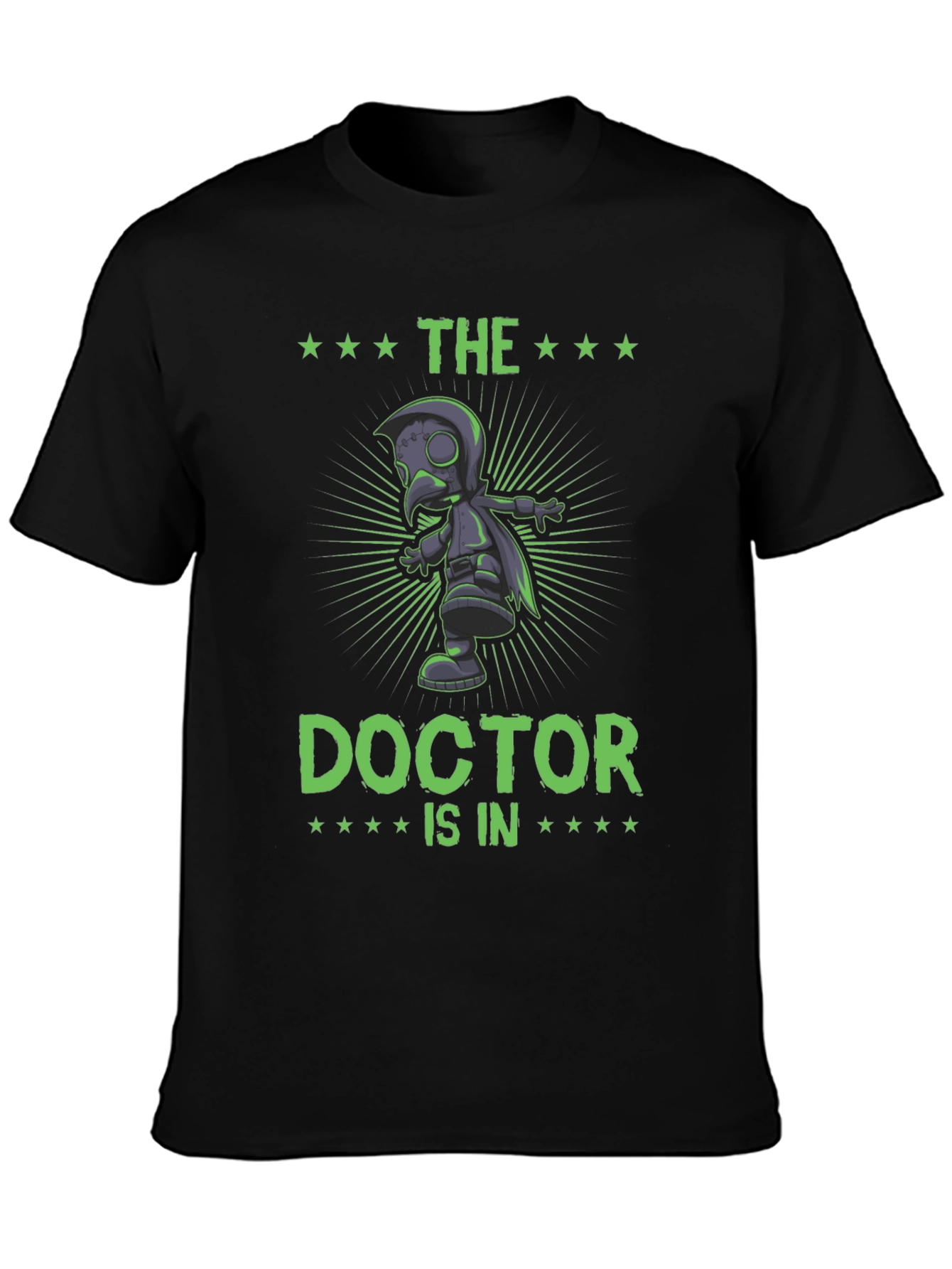 Black The Doctor Is In T-Shirt Plague Doctor Graphic Novelty Tee view 3