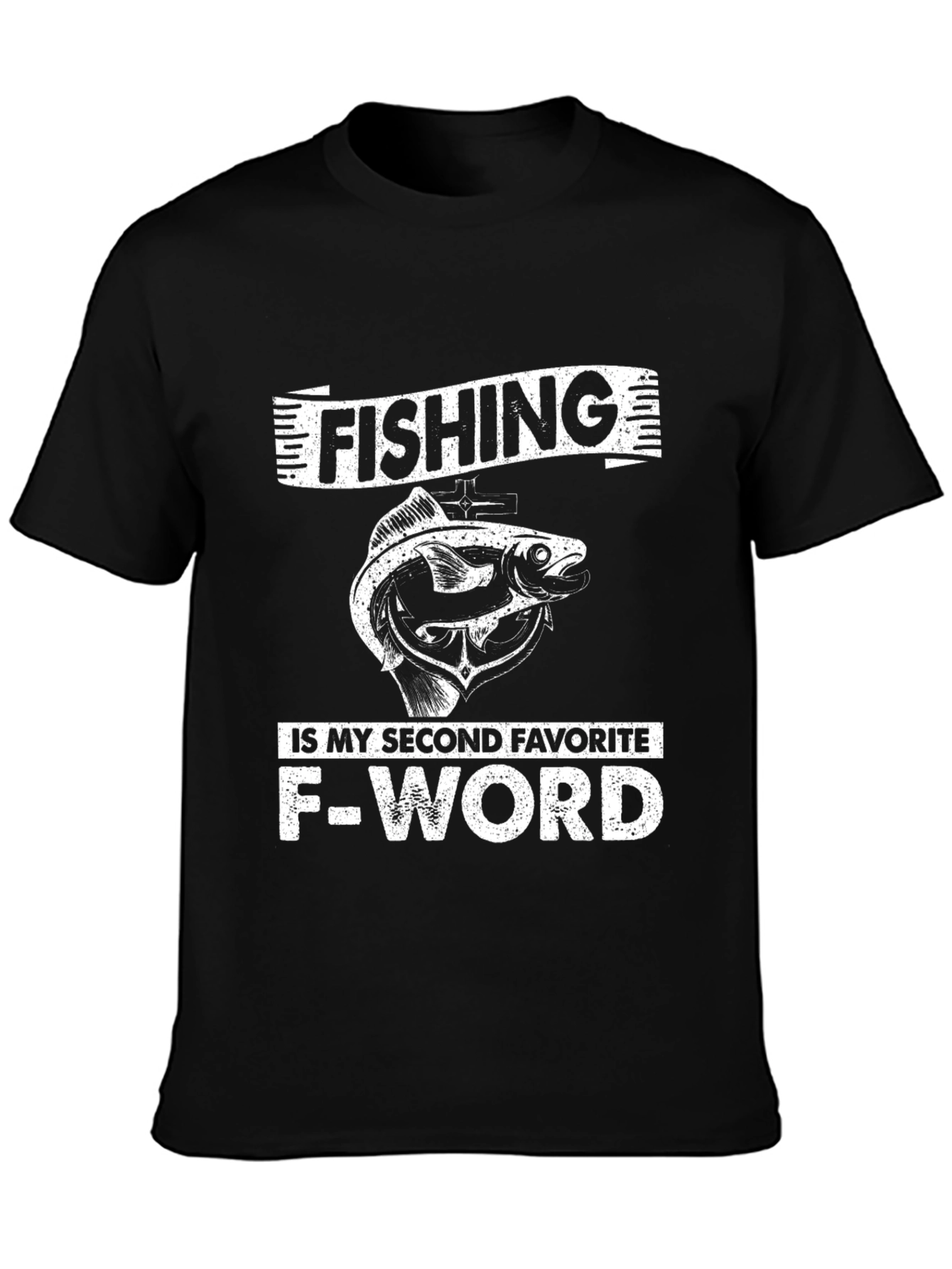 Black Funny Fishing F-Word Graphic T-Shirt view 3