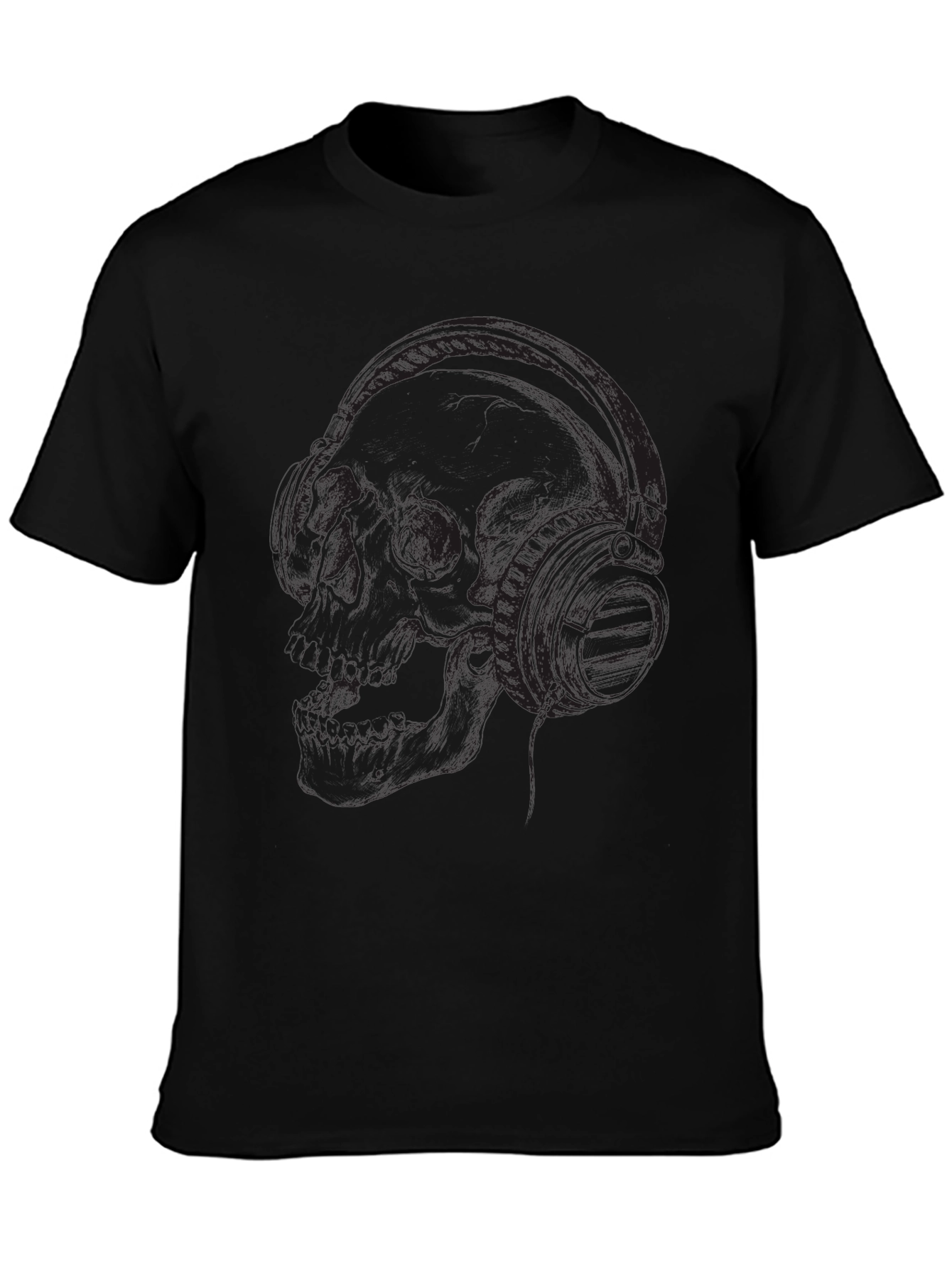 Black Skull and Headphones Graphic T-Shirt - Dark Style view 3
