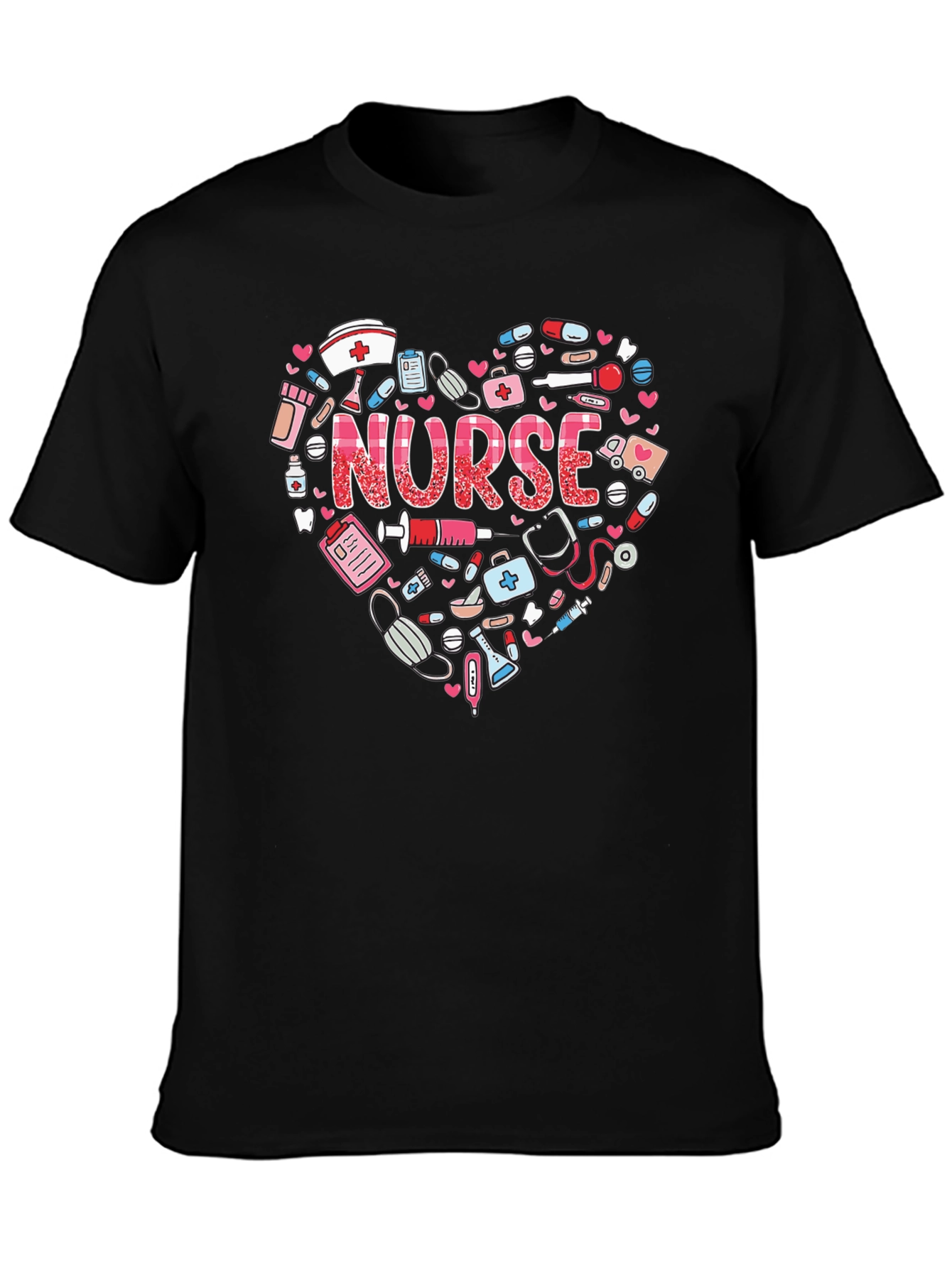 Black Nurse Heart Graphic T-Shirt - Healthcare Hero Appreciation view 3